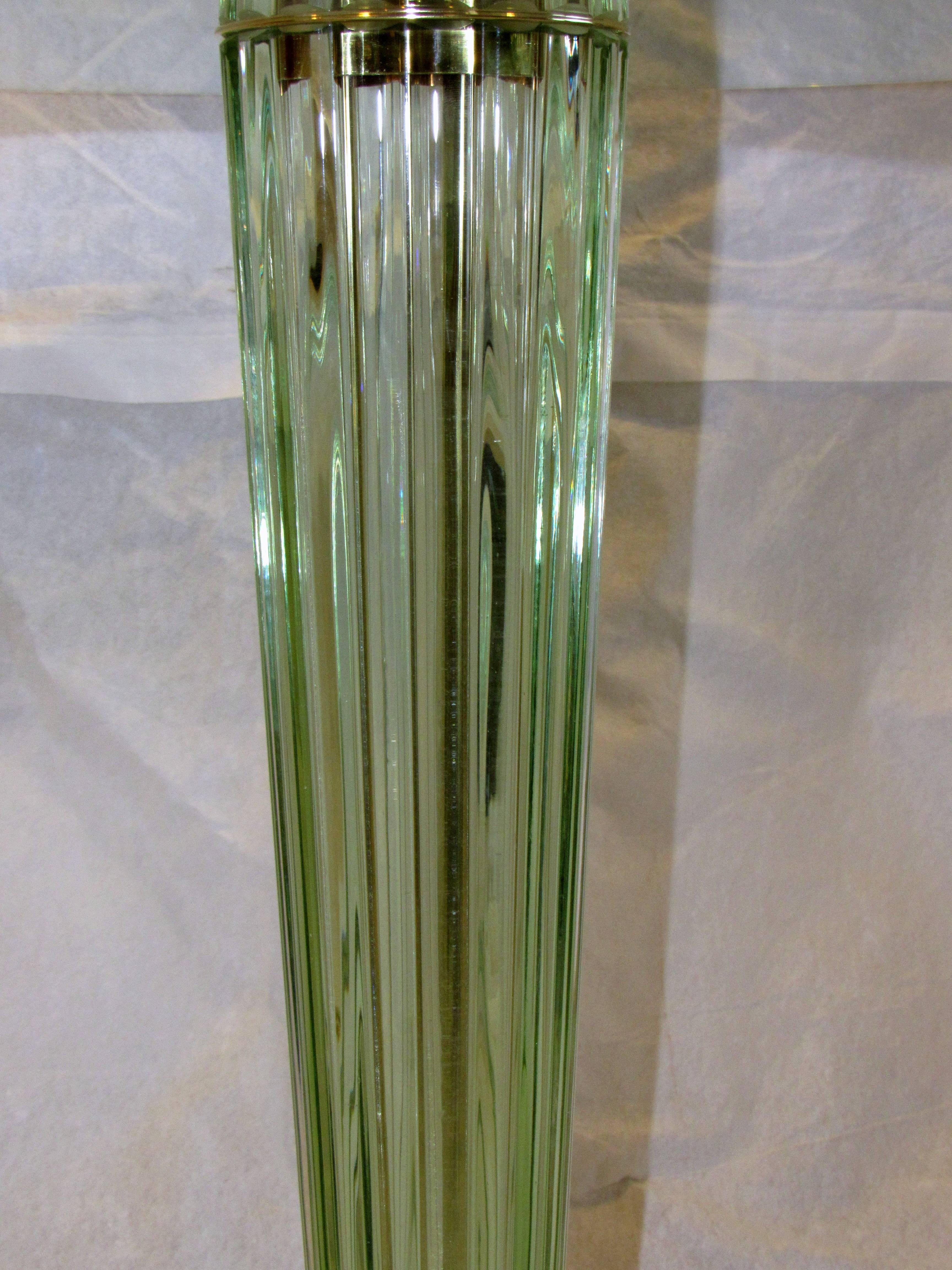 Mid-20th Century Pair of Fluted Murano Glass on Pierced Brass Tripod Based Side Tables circa 1958