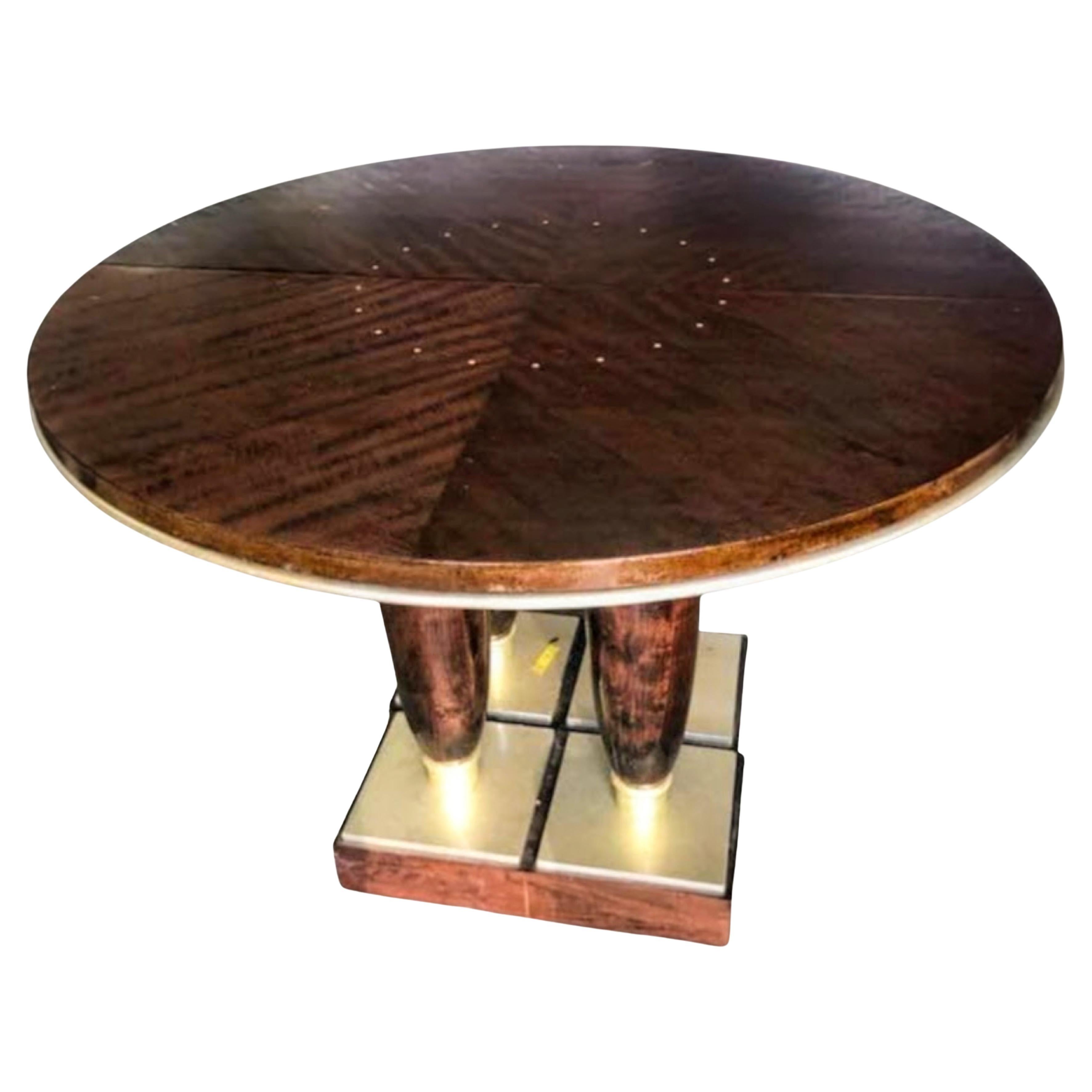 Table de salle à manger en acajou et orme avec incrustations en os de James Evanson Studio - 1987 en vente