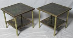 Rare Etched Brass Kelvin & Philip LaVerne Two-Tier End Tables "Muses" circa 1970
