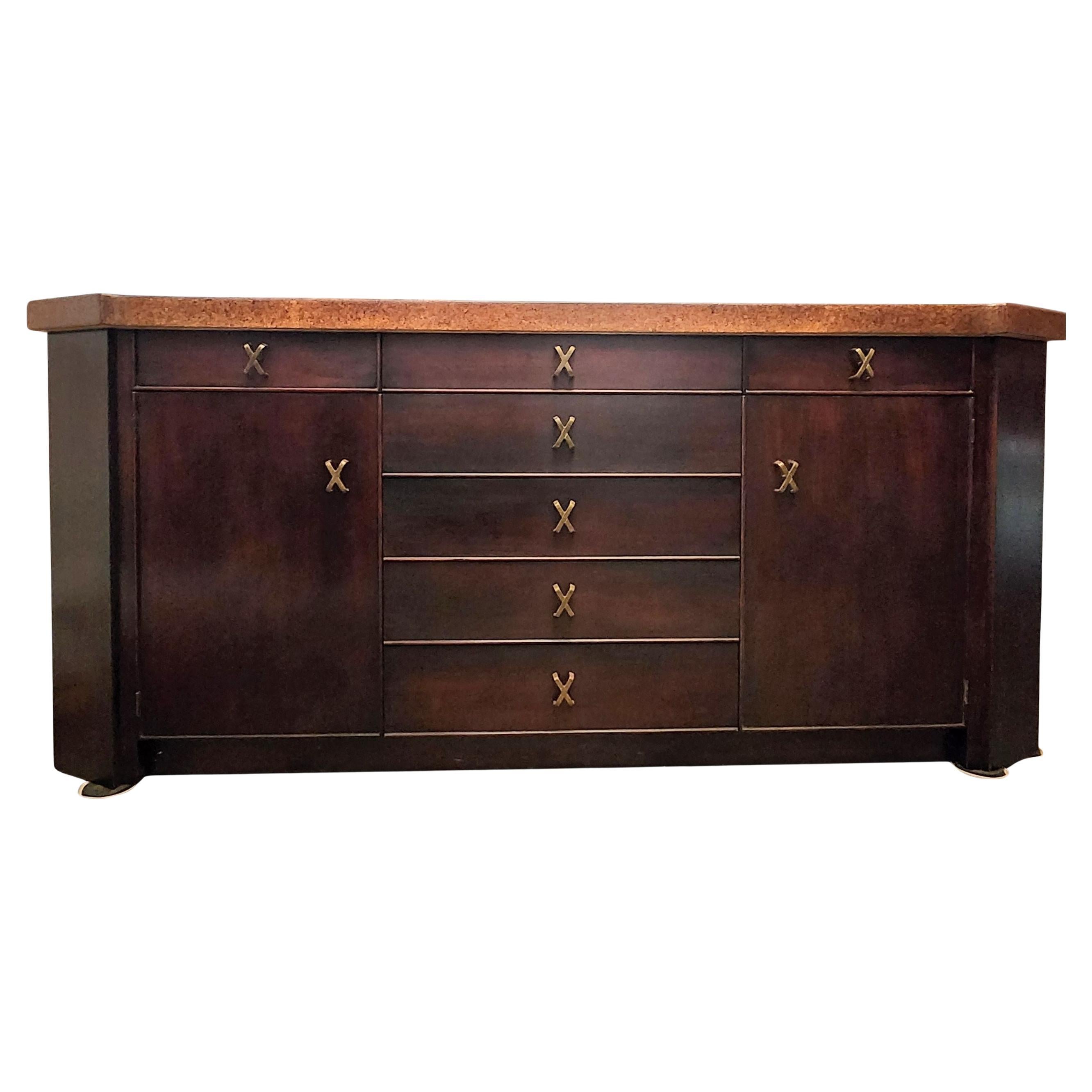 Paul Frankel 72" Cork Top Sideboard Johnson Furniture 1950s For Sale