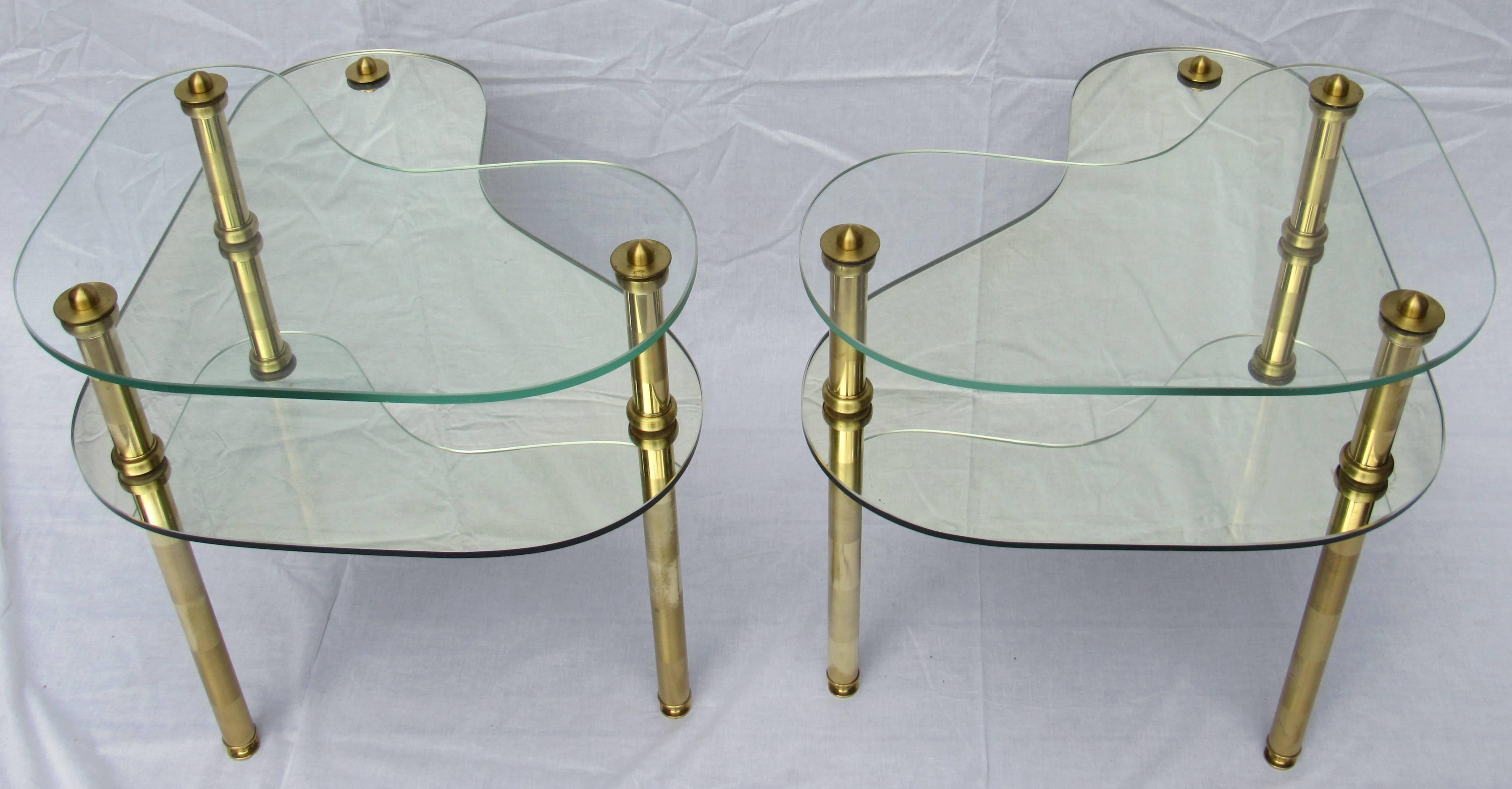 American Semon Bache Pair of Chased Brass and Mirrored Glass End Tables from 1959 For Sale