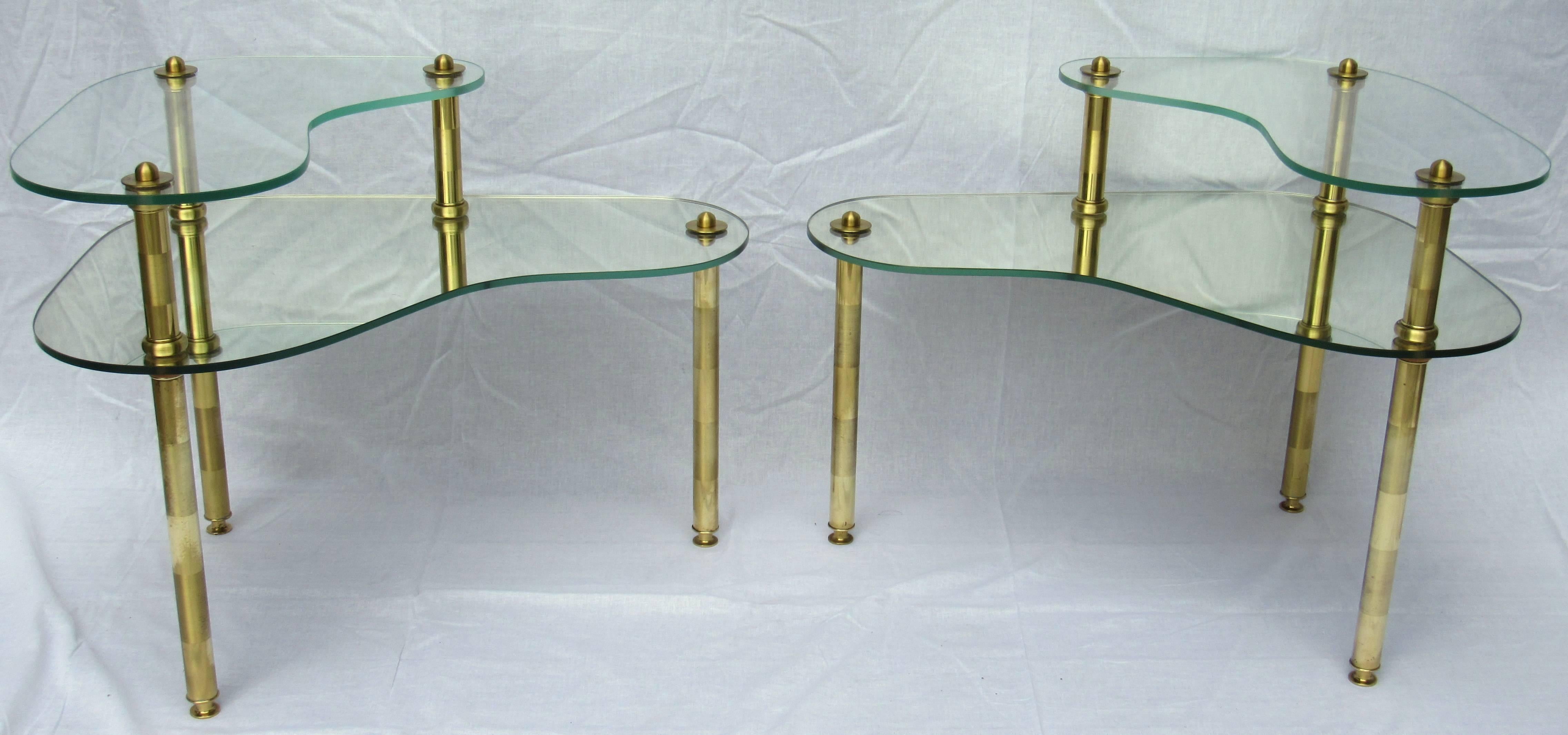 Etched Semon Bache Pair of Chased Brass and Mirrored Glass End Tables from 1959 For Sale