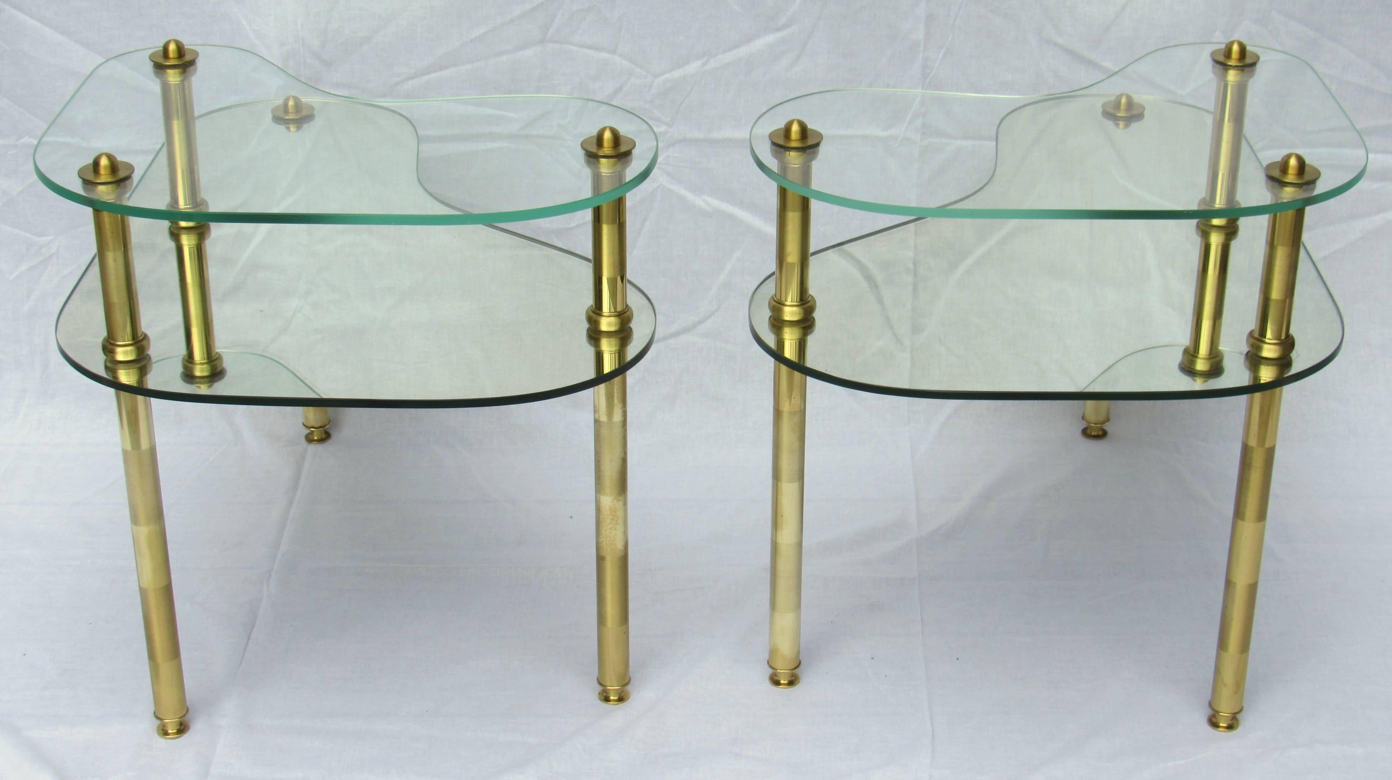 Semon Bache Pair of Chased Brass and Mirrored Glass End Tables from 1959 In Good Condition For Sale In Camden, ME