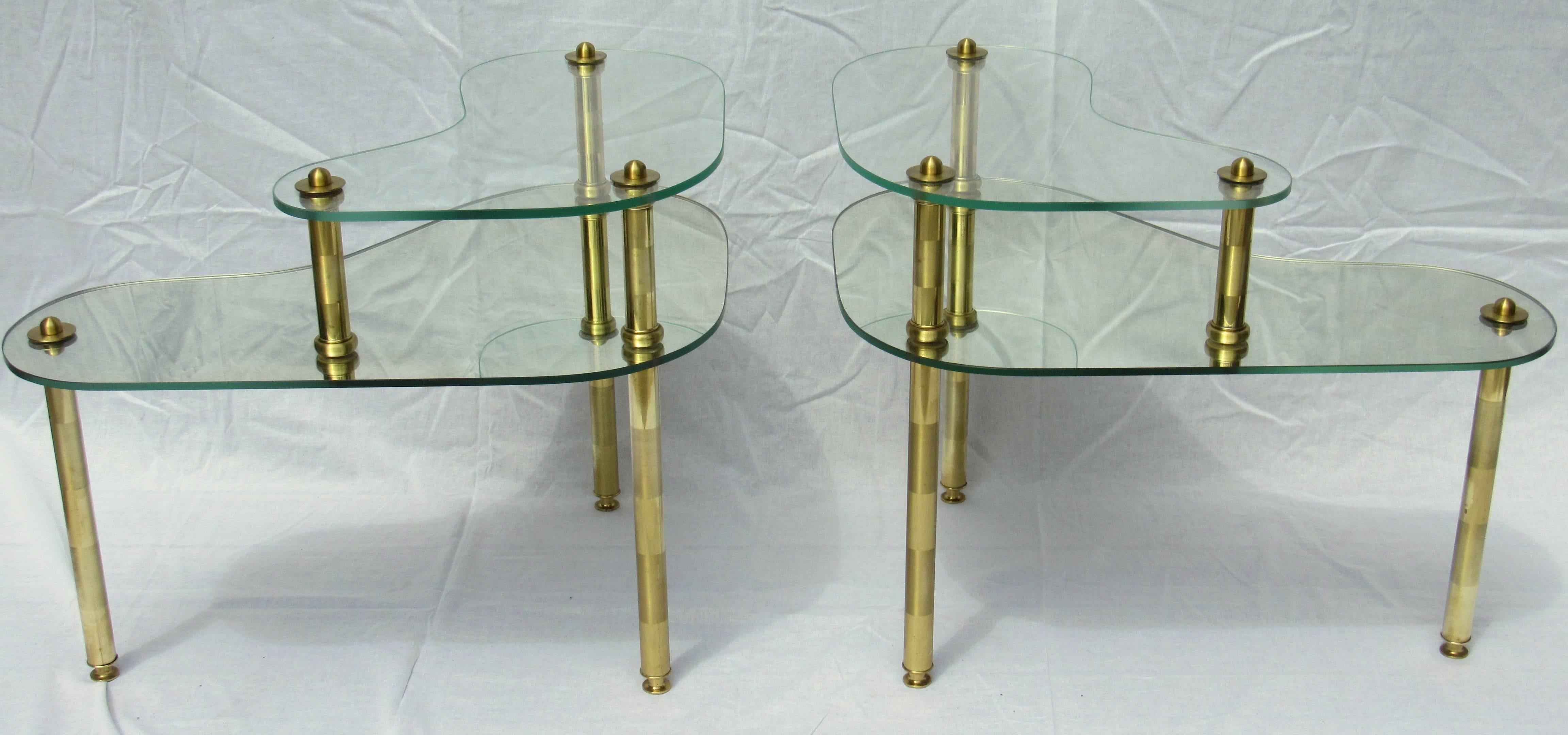 Mid-20th Century Semon Bache Pair of Chased Brass and Mirrored Glass End Tables from 1959 For Sale