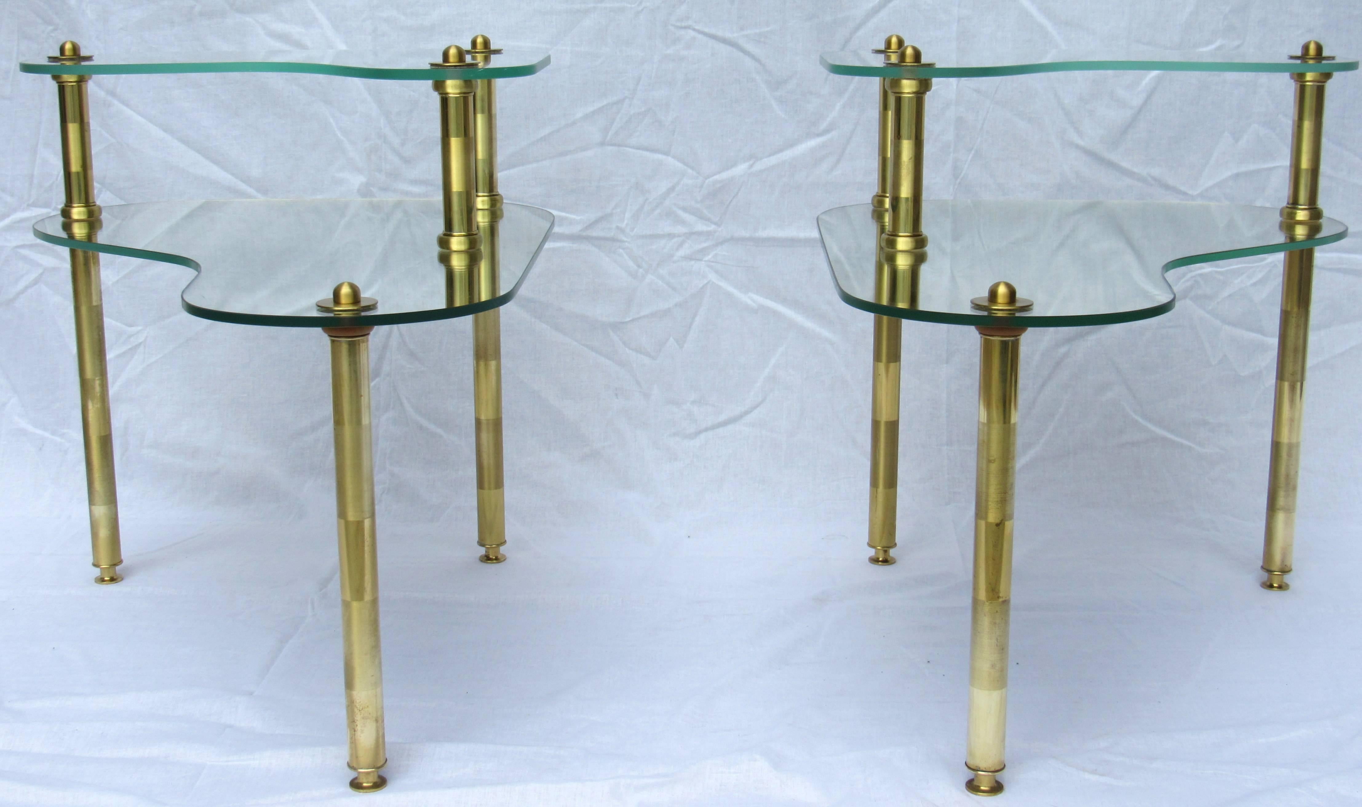 Semon Bache Pair of Chased Brass and Mirrored Glass End Tables from 1959 For Sale 2