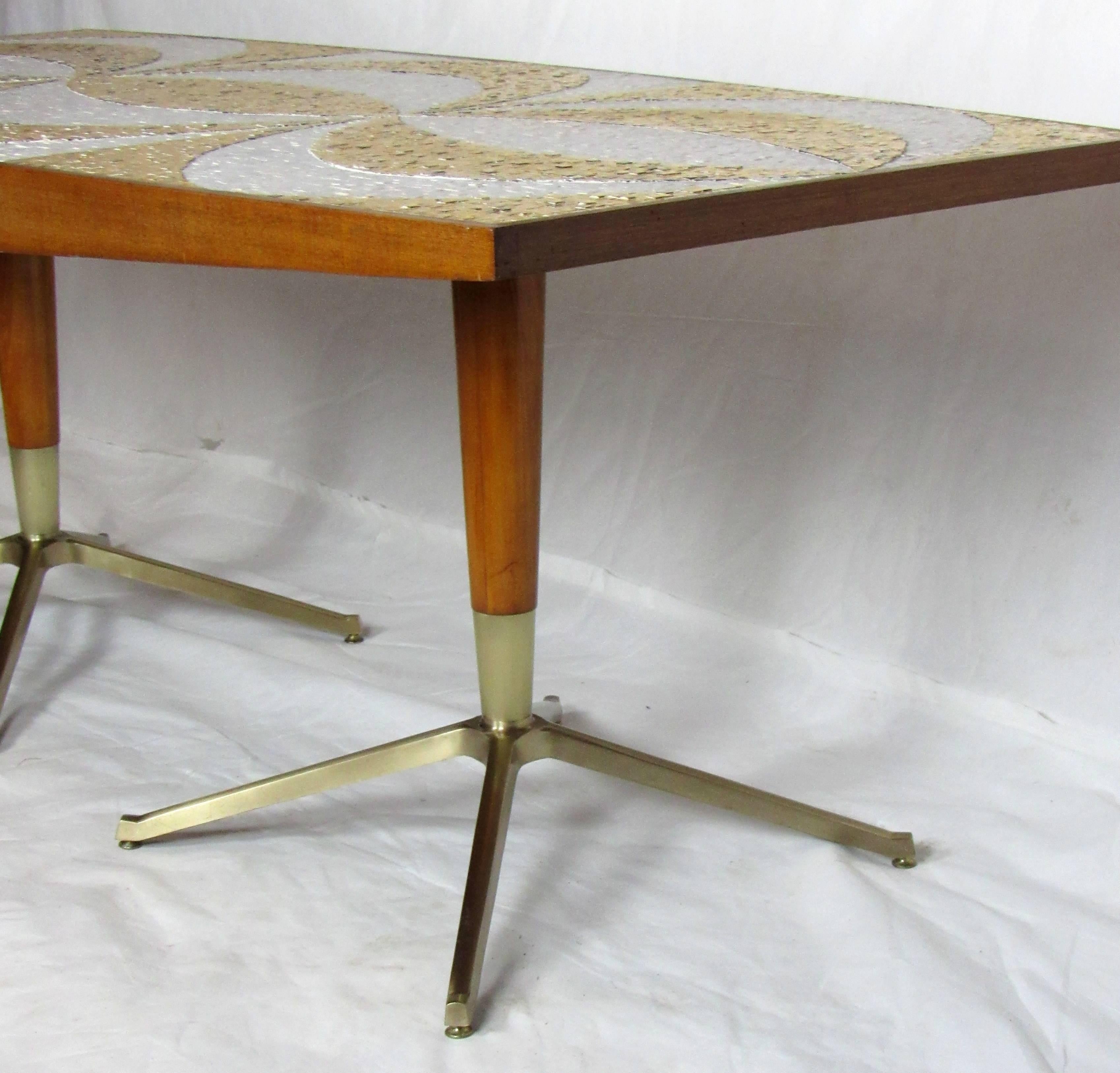 20th Century Mosaic Dining Table Writing Desk with Mahogany and Bronze Bases, circa 1958
