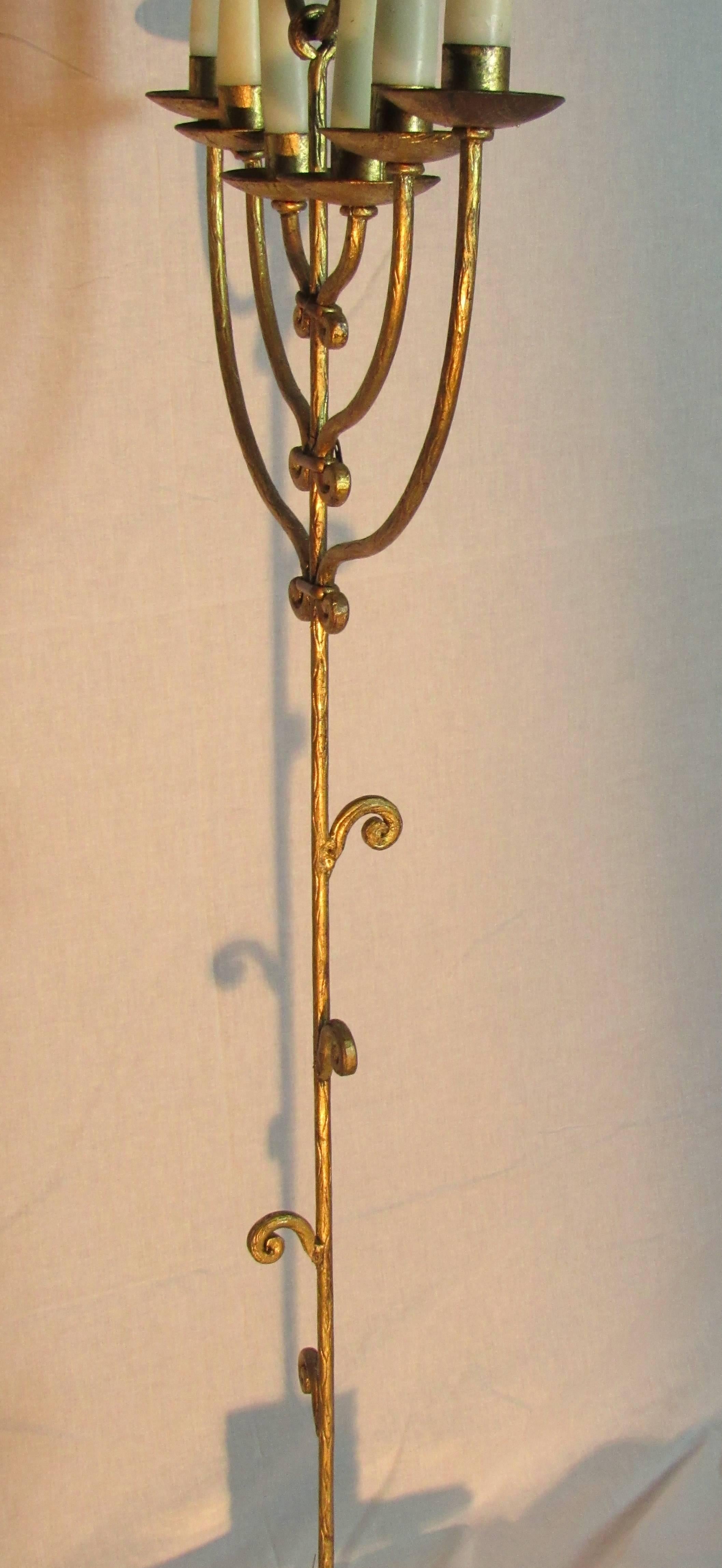 Gilt Iron and Marble Floor Candelabra, Spain, 1970 In Good Condition For Sale In Camden, ME