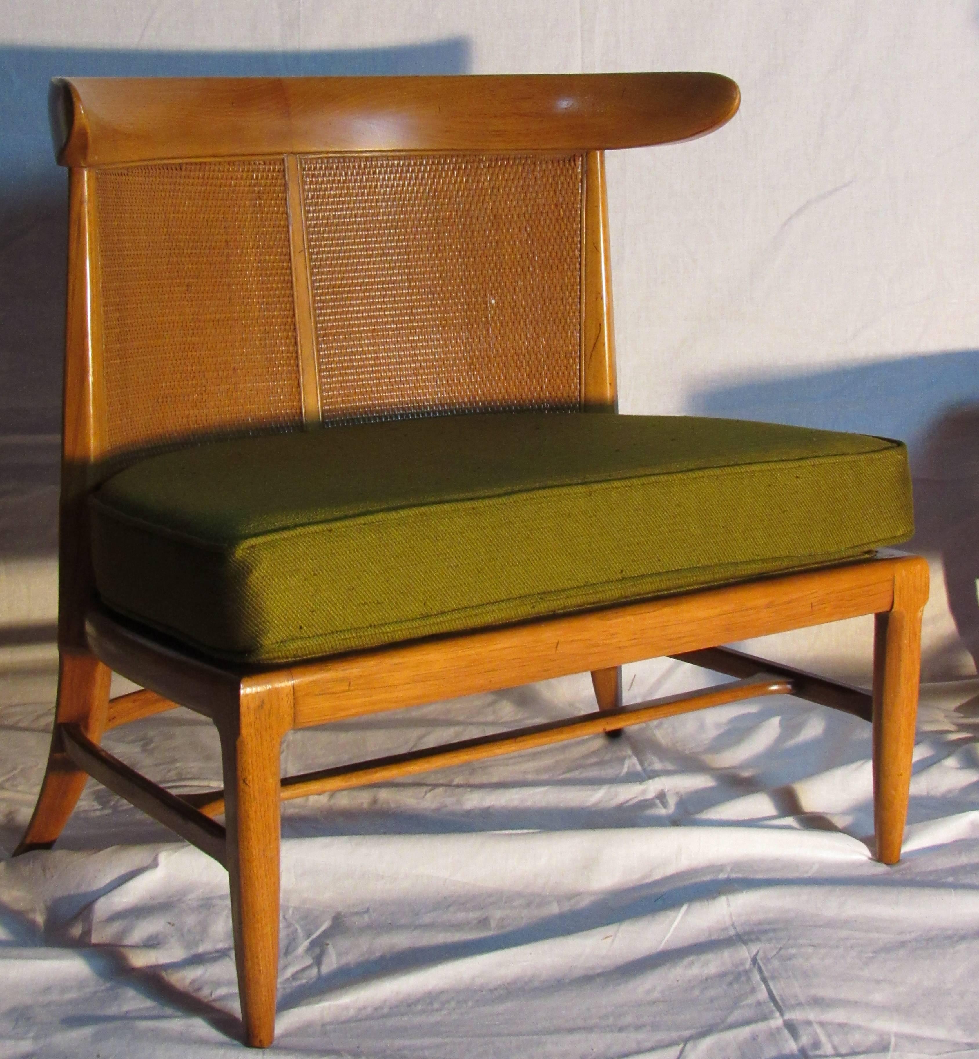 Mid-Century Modern Four Mid-Century Tomlinson Sophisticate Caned Walnut Slipper Chairs, circa 1956