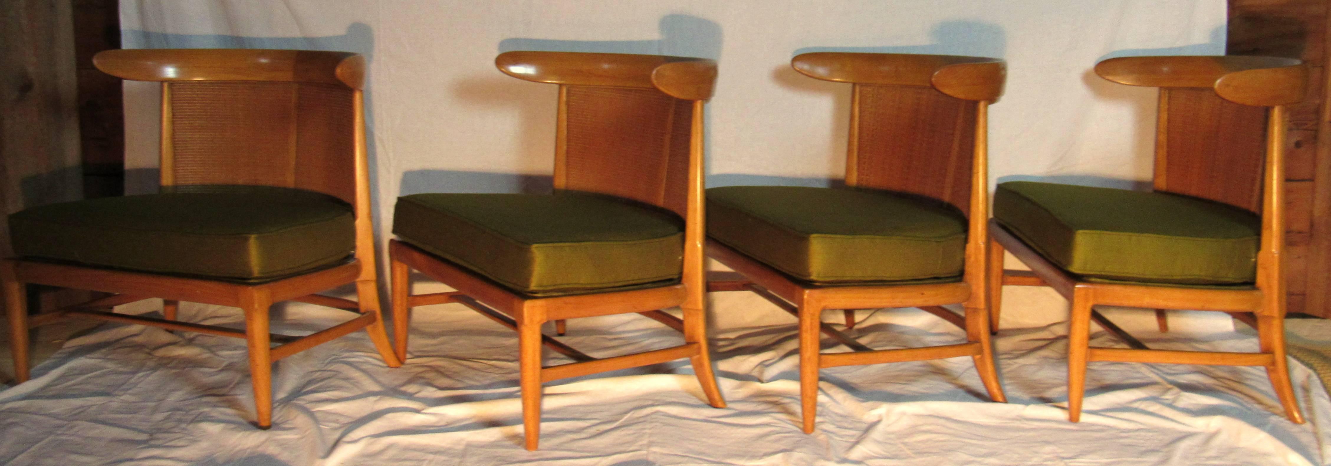 American Four Mid-Century Tomlinson Sophisticate Caned Walnut Slipper Chairs, circa 1956