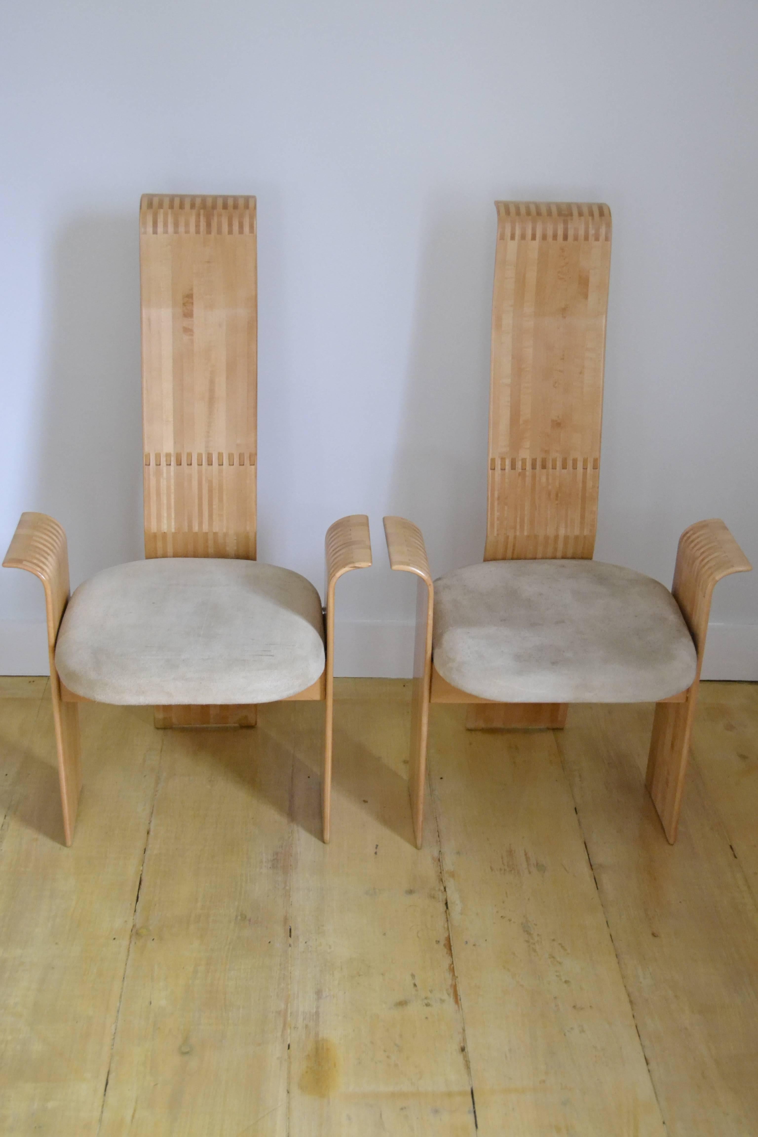 Mid-Century Modern Berthold Schwaiger Studio Crafted Laminated Chairs Signed and Dated 1985 