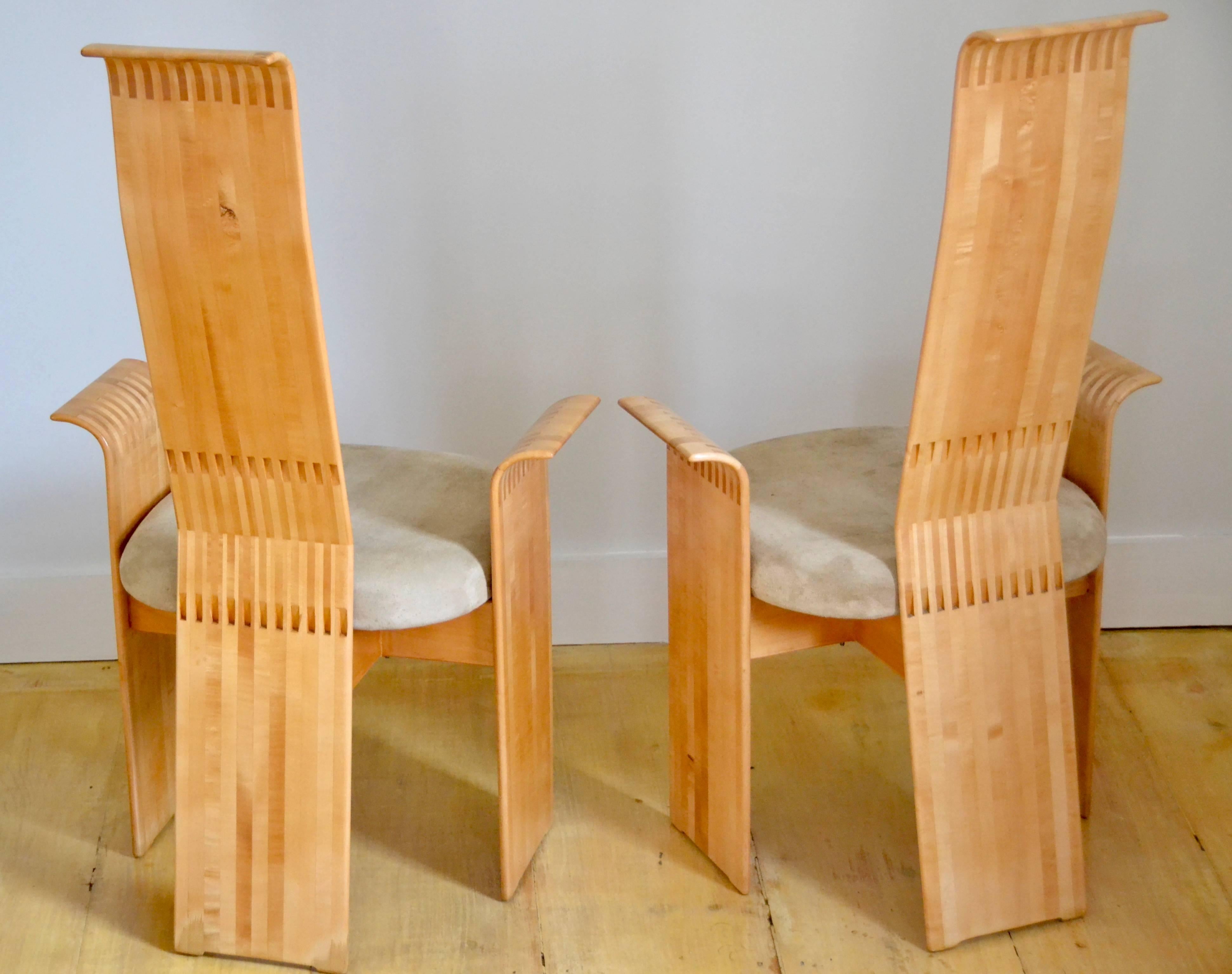 American Berthold Schwaiger Studio Crafted Laminated Chairs Signed and Dated 1985 