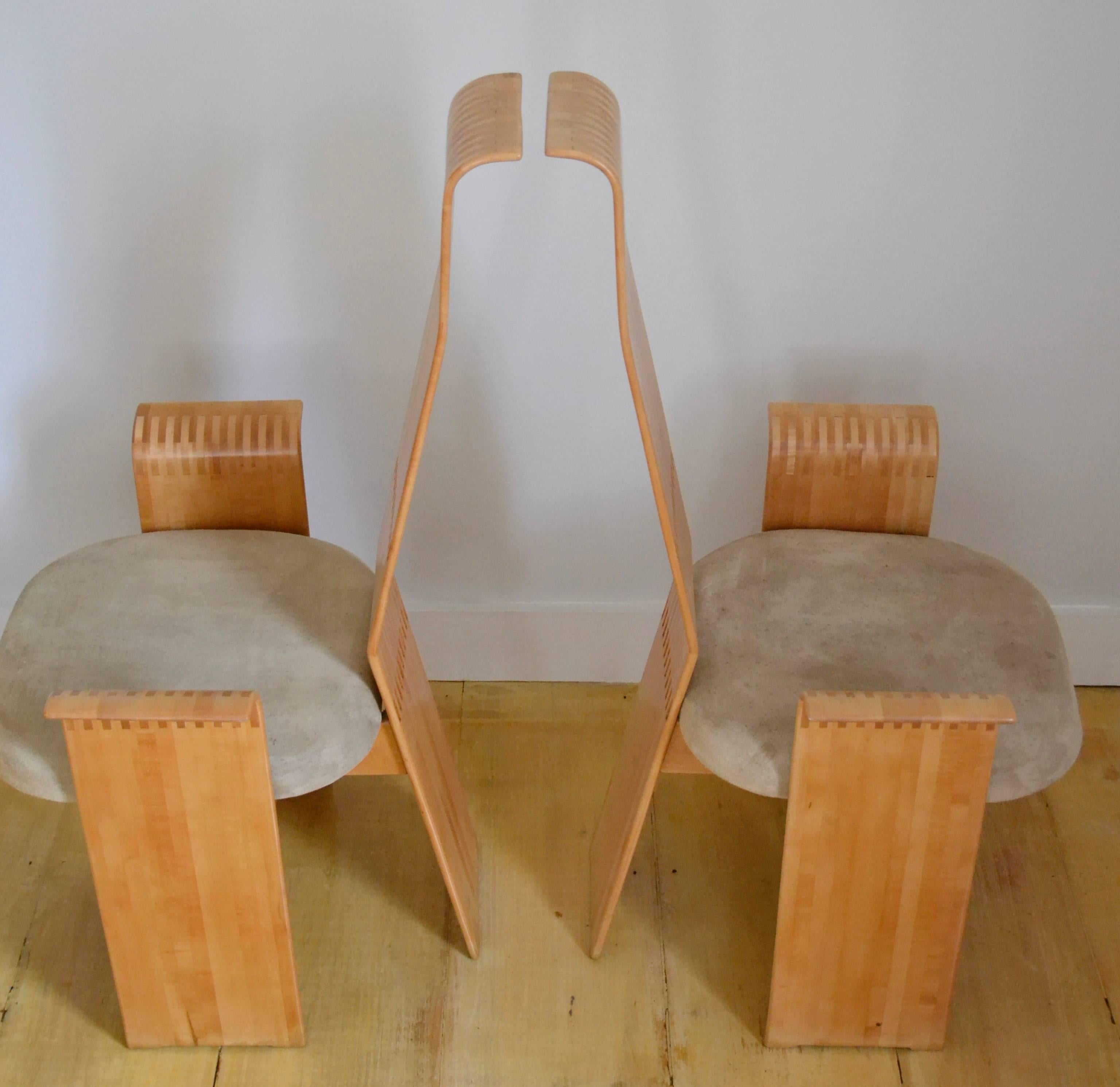 Berthold Schwaiger Studio Crafted Laminated Chairs Signed and Dated 1985  In Good Condition In Camden, ME