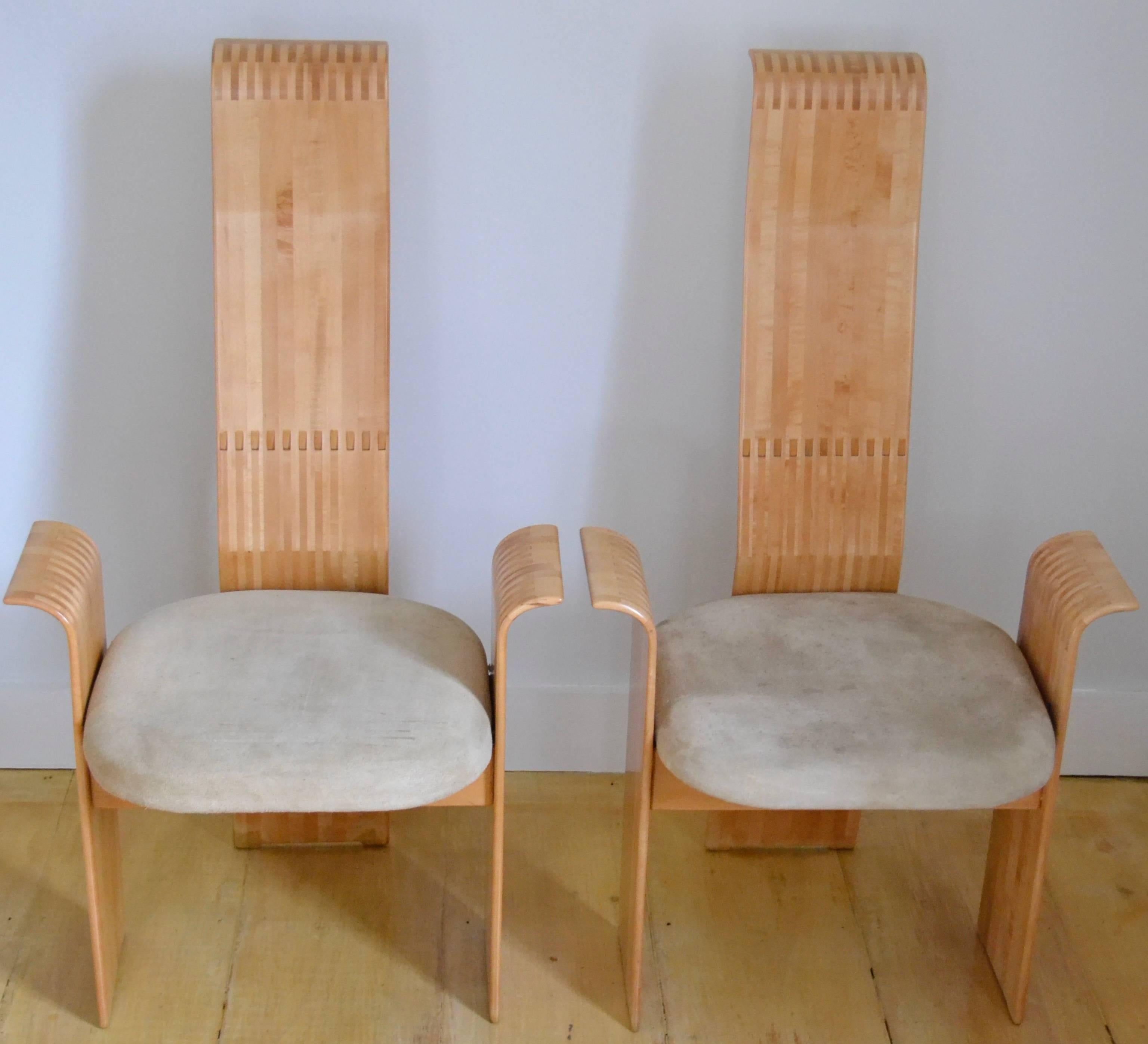 Cherry Berthold Schwaiger Studio Crafted Laminated Chairs Signed and Dated 1985 