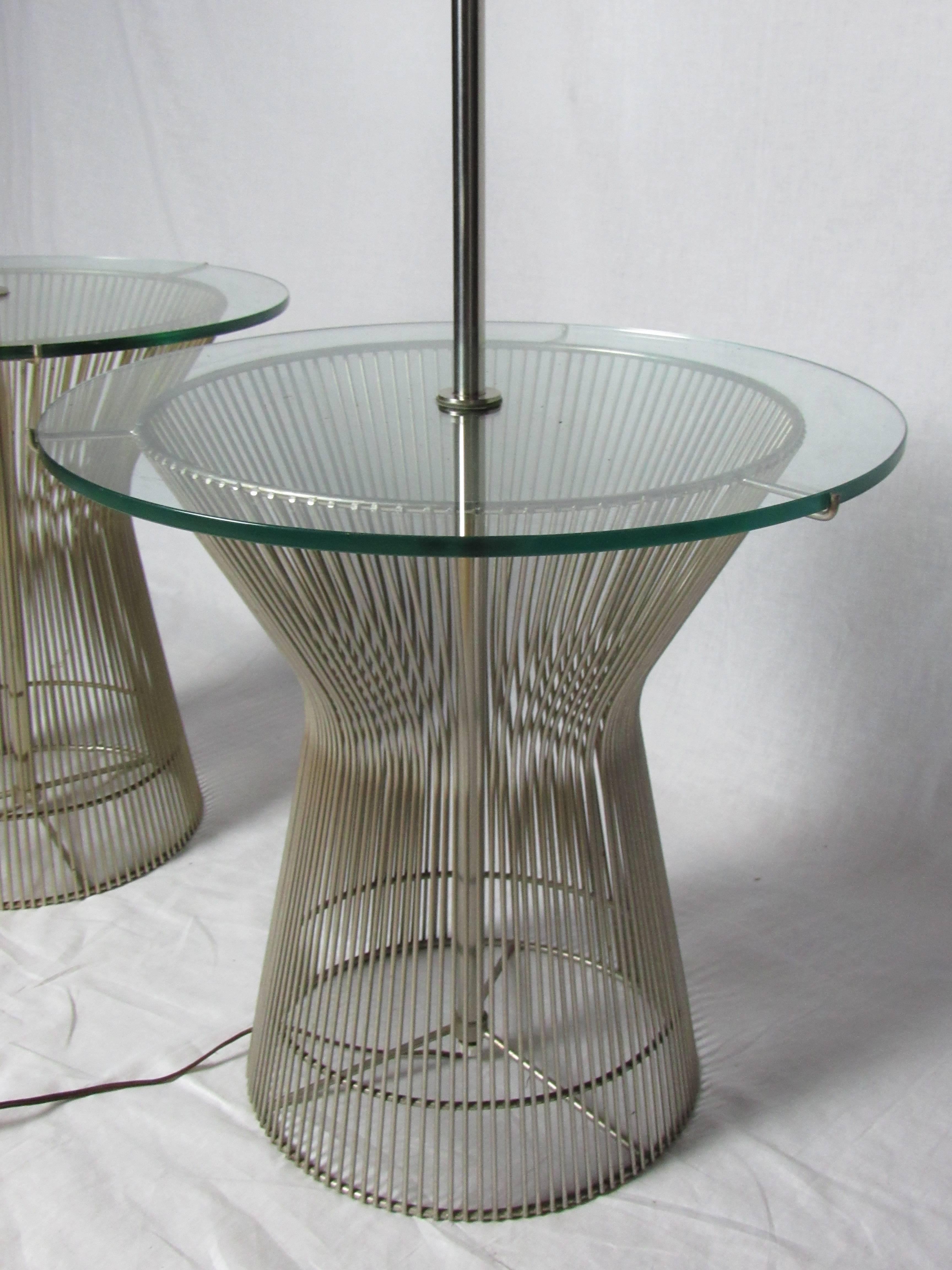 Mid-Century Modern Pair of Chrome and Glass Lamp Tables by Laurel Warren Platner Style, circa 1960