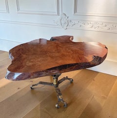 Vintage Spanish Gilt Iron Base with California Redwood Slab Cocktail Table