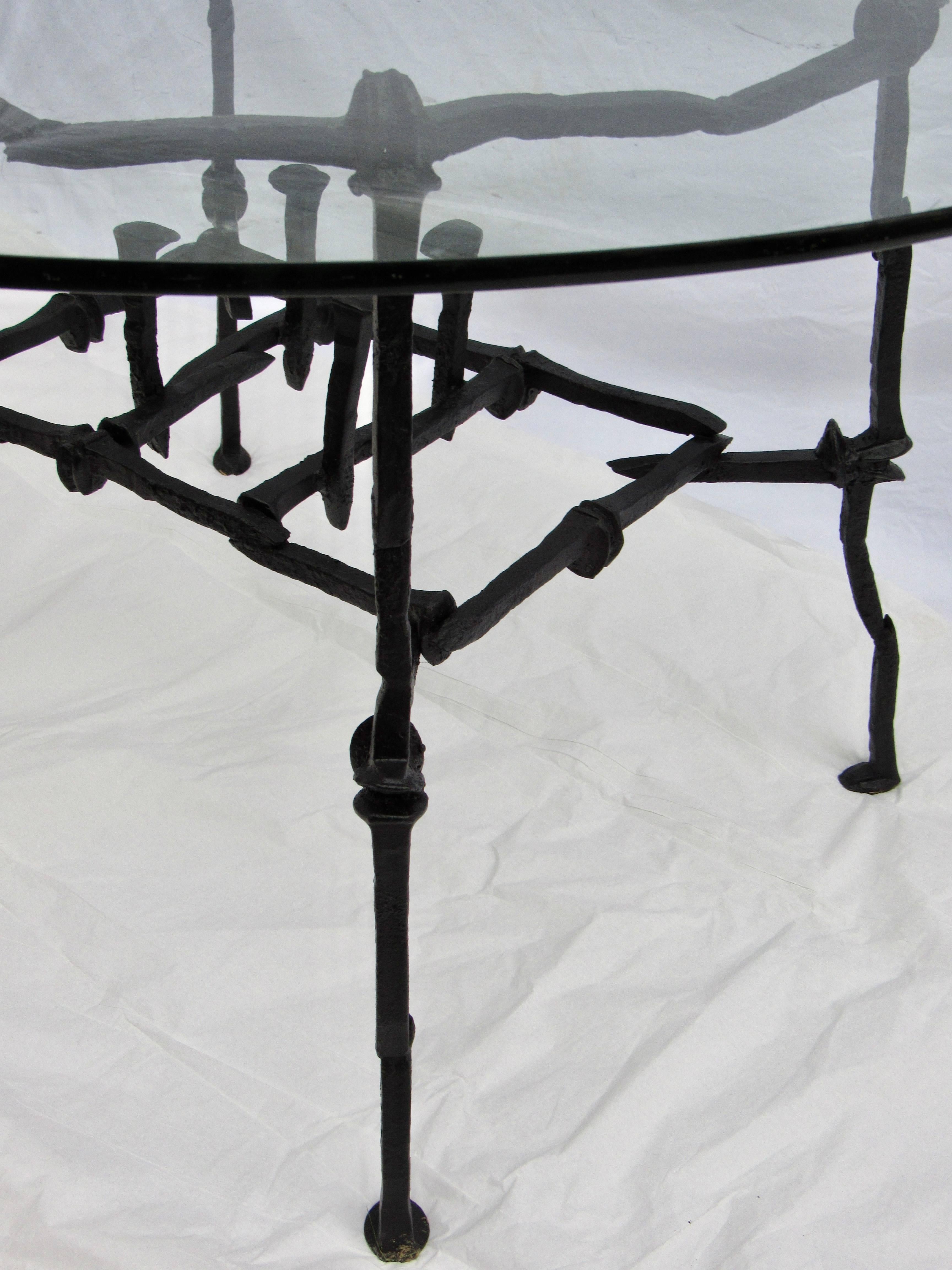 Wrought Iron Railroad Spike Breakfast / Game Table Studio Handcrafted Welded Circa 1970
