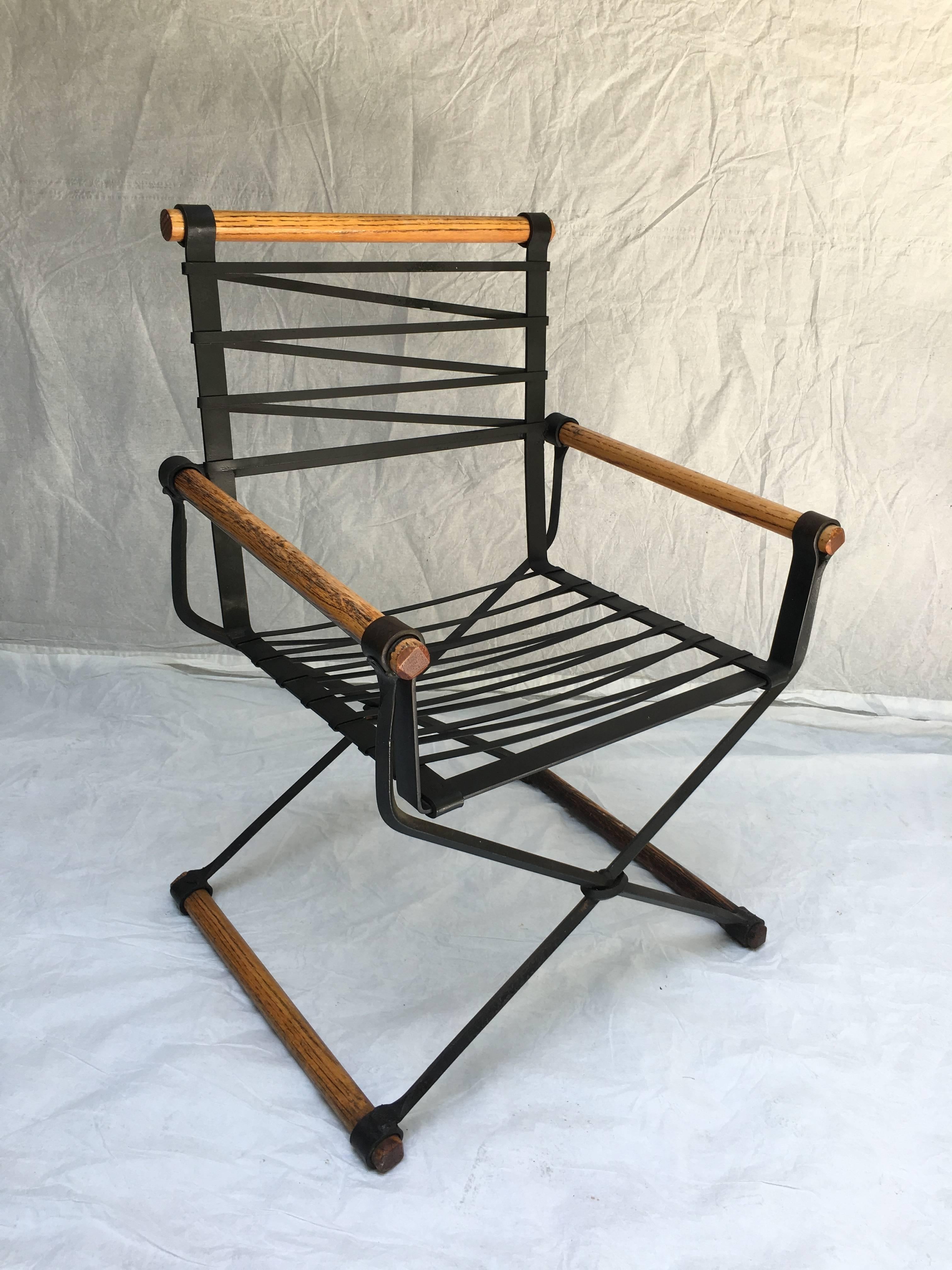 20th Century Pair of Cleo Baldon Wrought Iron Campaign Armchairs for Terra, circa 1965