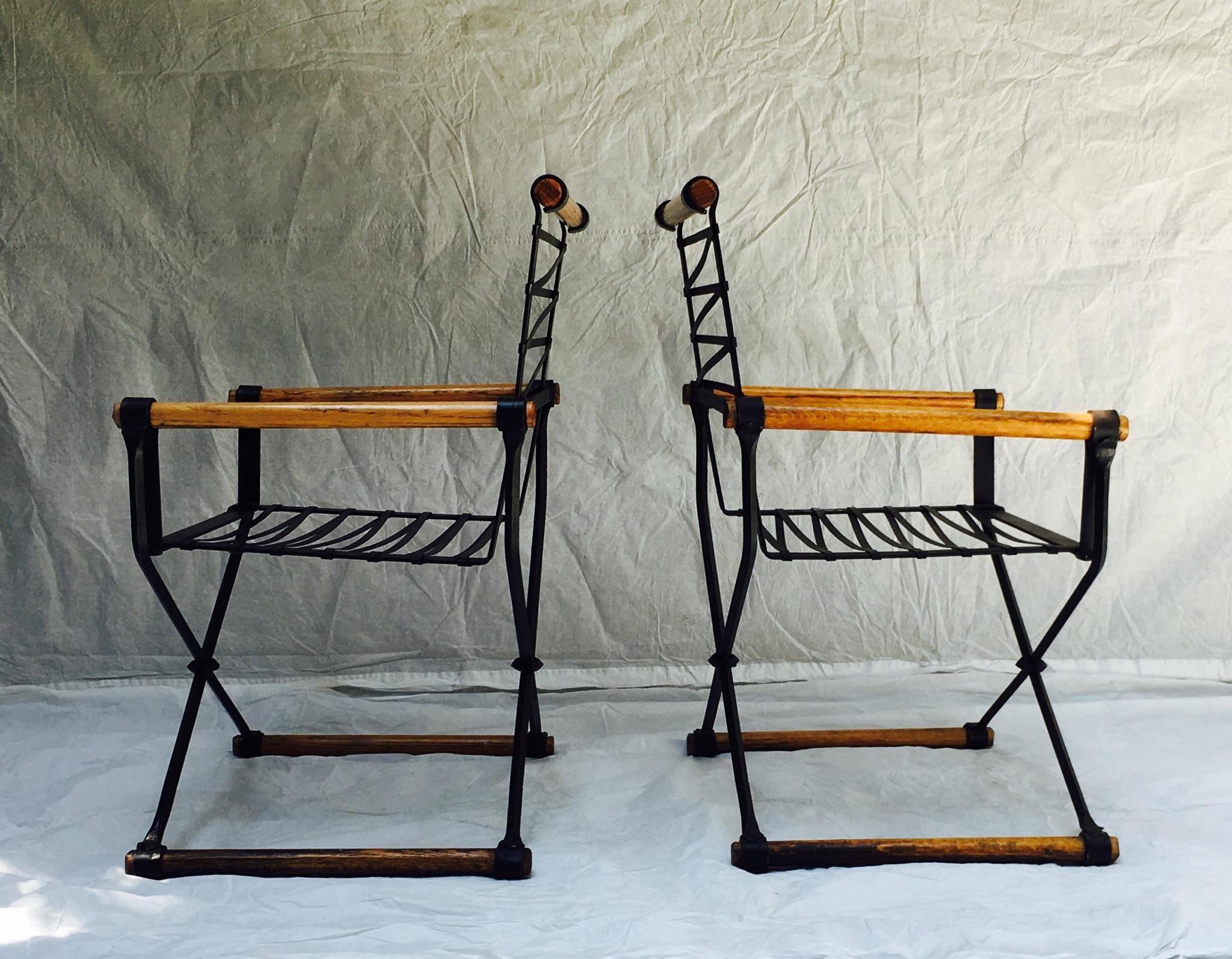 Mid-Century Modern Pair of Cleo Baldon Wrought Iron Campaign Armchairs for Terra, circa 1965