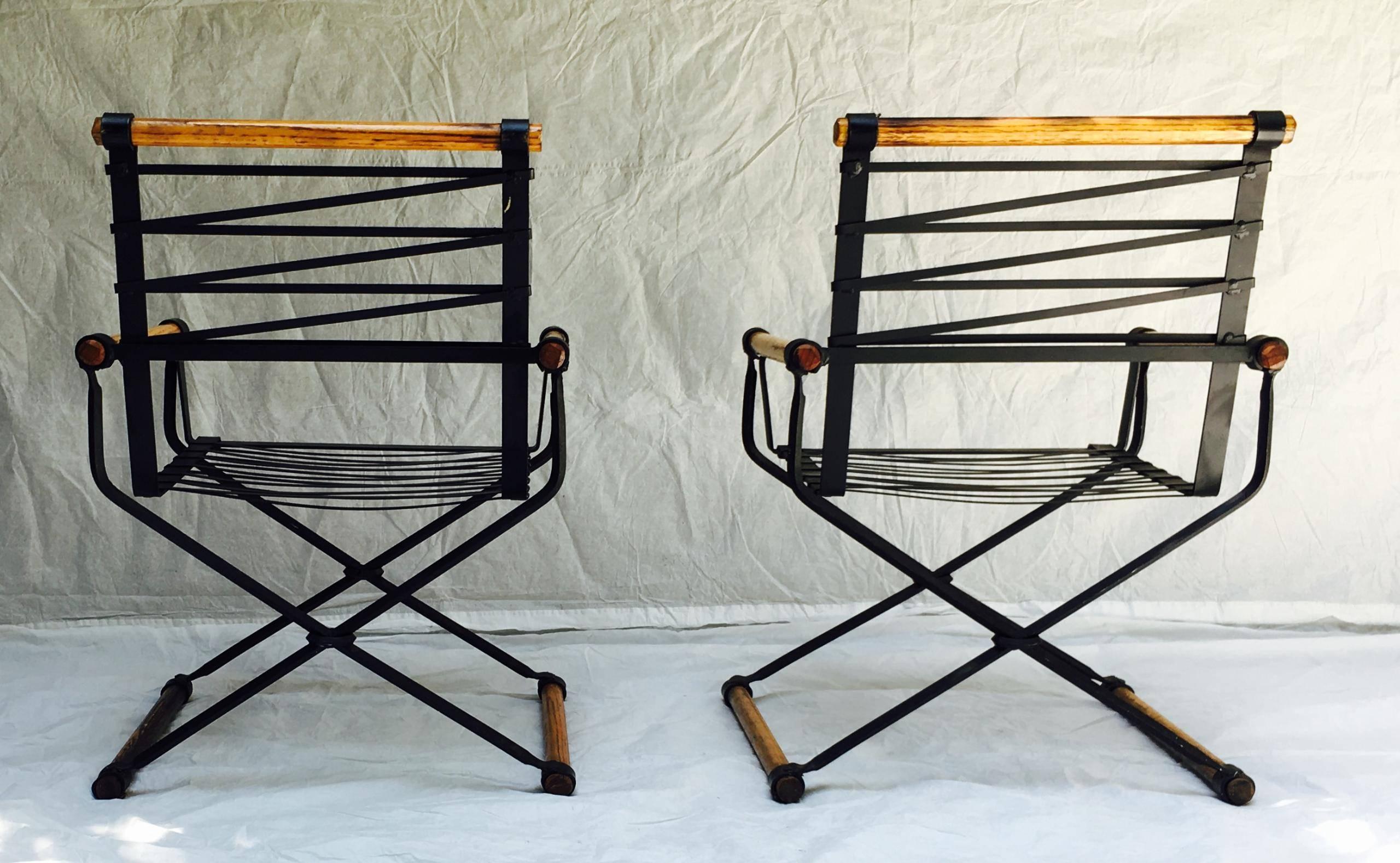 Pair of Cleo Baldon Wrought Iron Campaign Armchairs for Terra, circa 1965 In Excellent Condition In Camden, ME