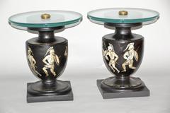 Neoclassical Italian Mid-Century Black and White Urn End Tables, circa 1960s