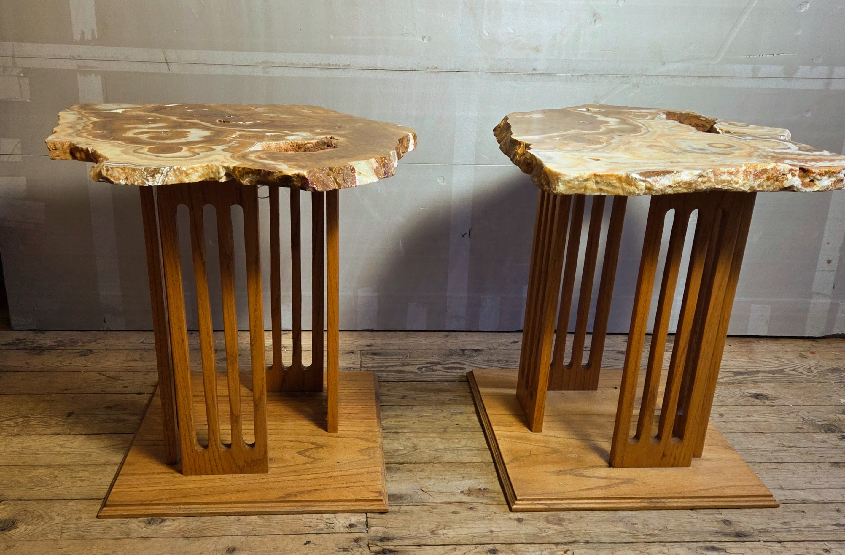 Custom California Studio Onyx Pedestal Tables Modernist Sierra Neveda Retreat For Sale