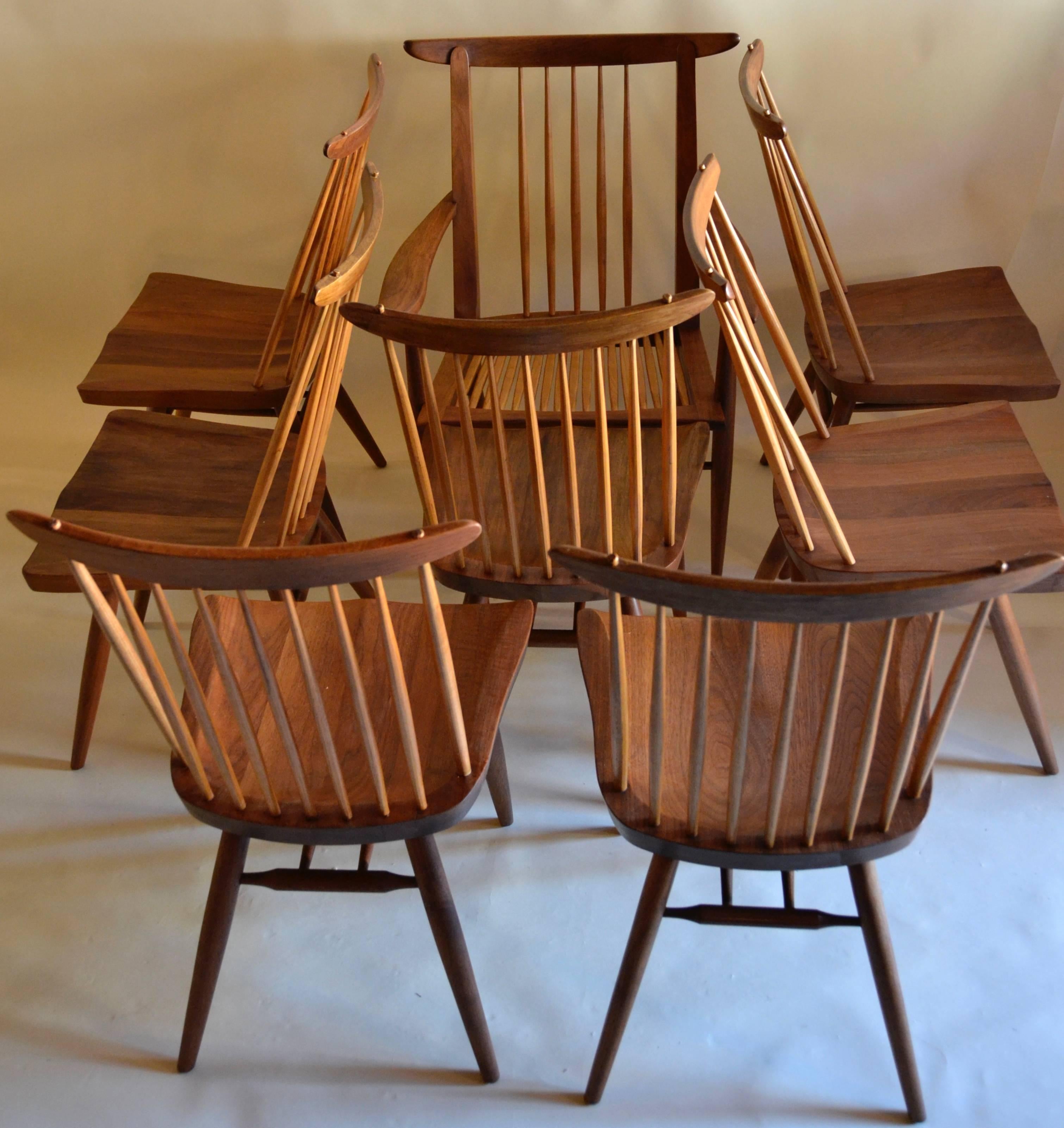 Mid-20th Century Eight George Nakashima Walnut Dining Chairs 1963