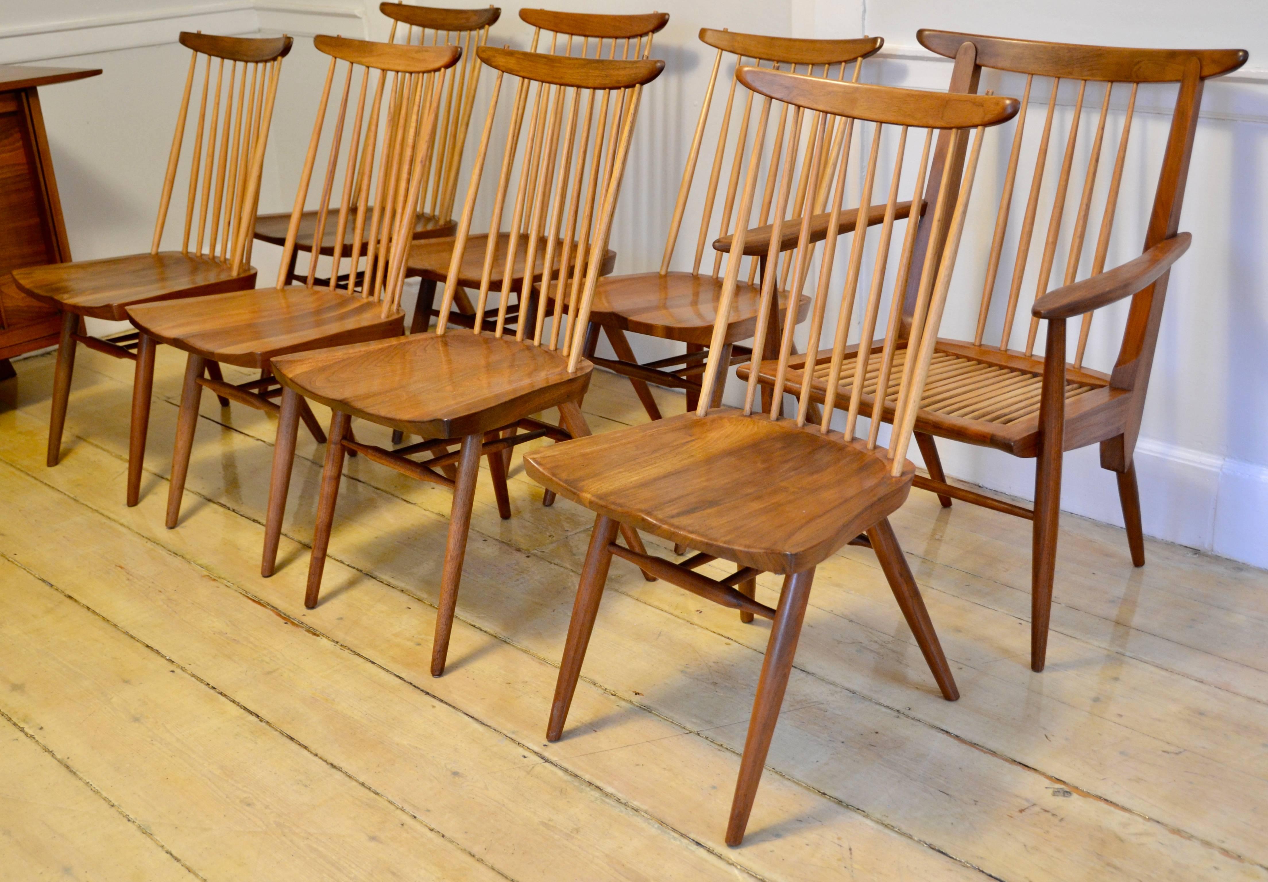 Eight George Nakashima Walnut Dining Chairs 1963 In Excellent Condition In Camden, ME