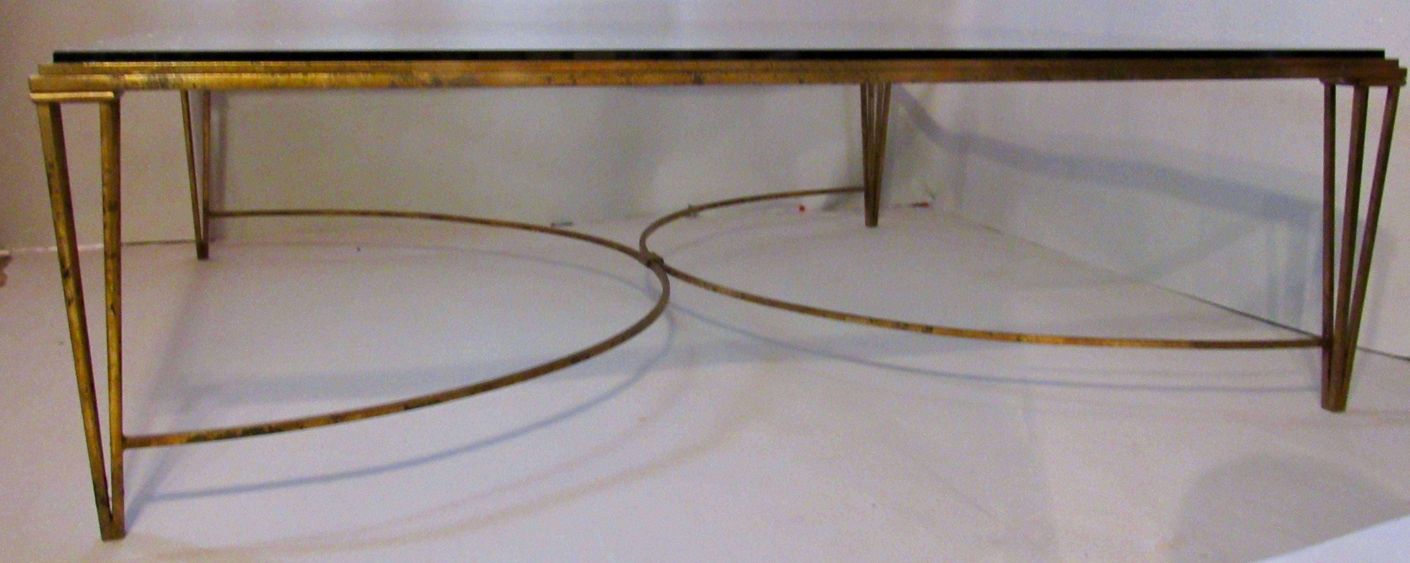 French Gilt Glass Coffee Table, circa 1955 In Excellent Condition In Camden, ME