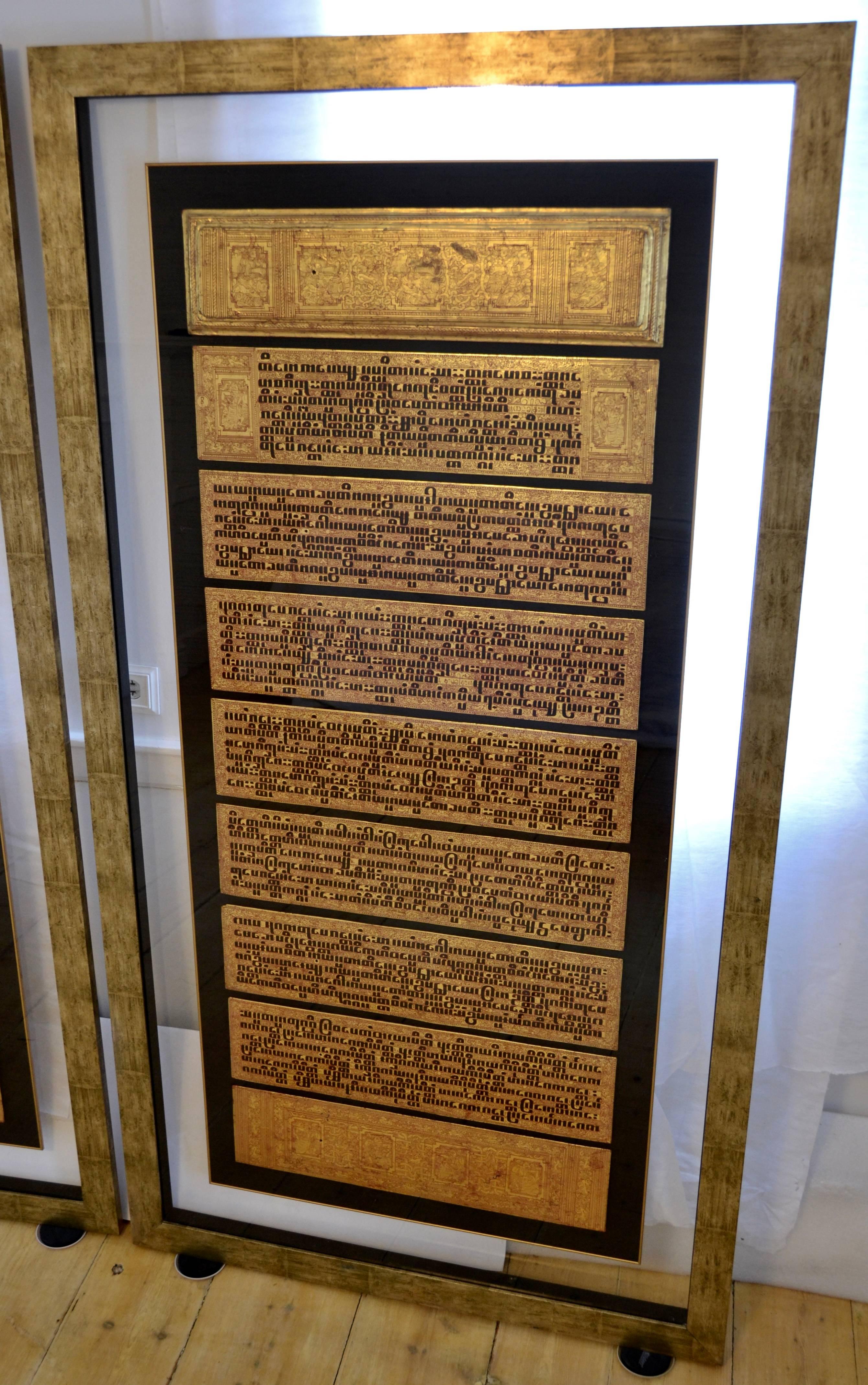 Pair of Burmese Kamawa-sa Buddhist Texts Gold Leaf Frames, circa 1850 In Excellent Condition In Camden, ME