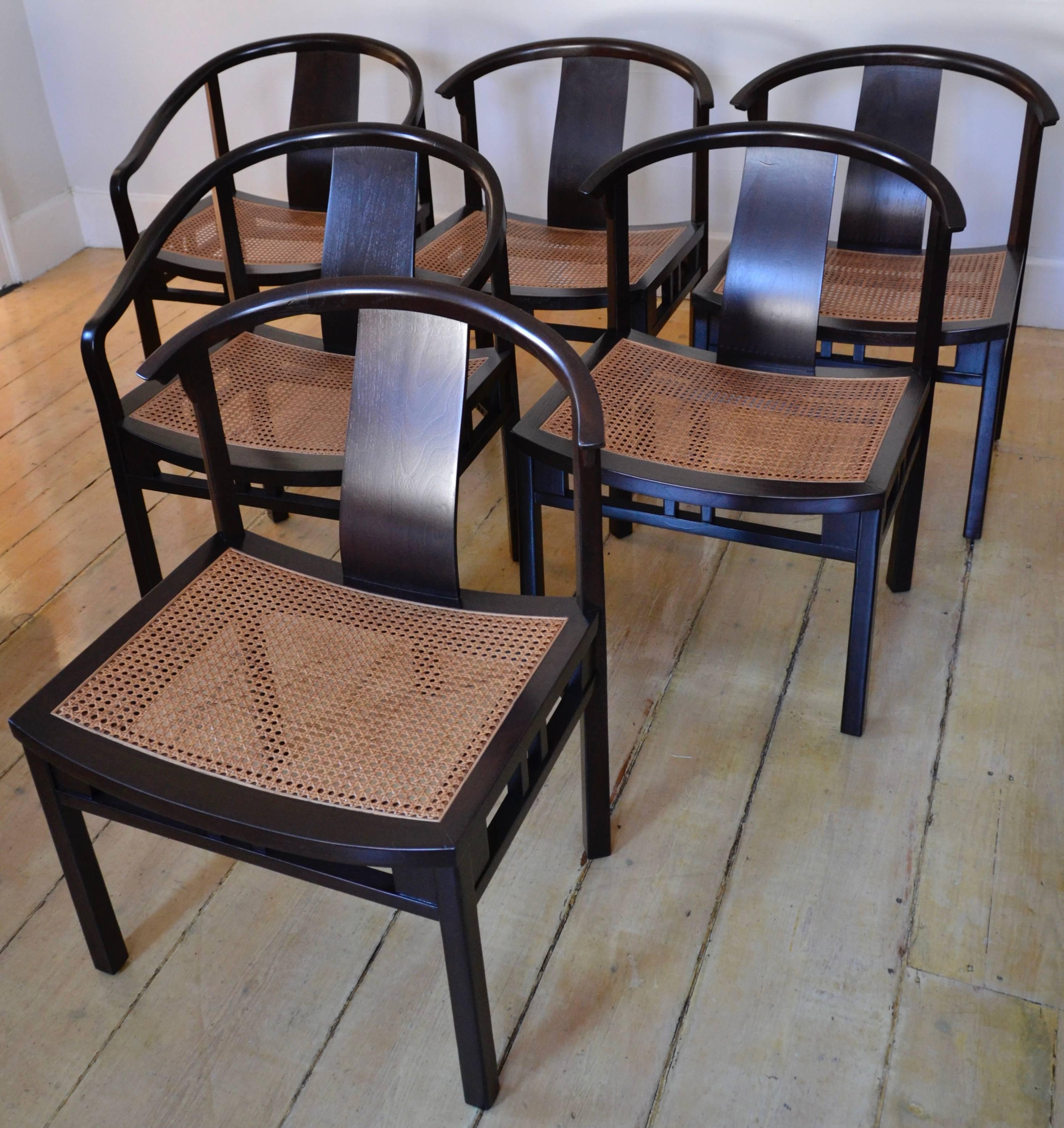 Caning Michael Taylor Six Caned Dining Chairs for Baker, circa 1954