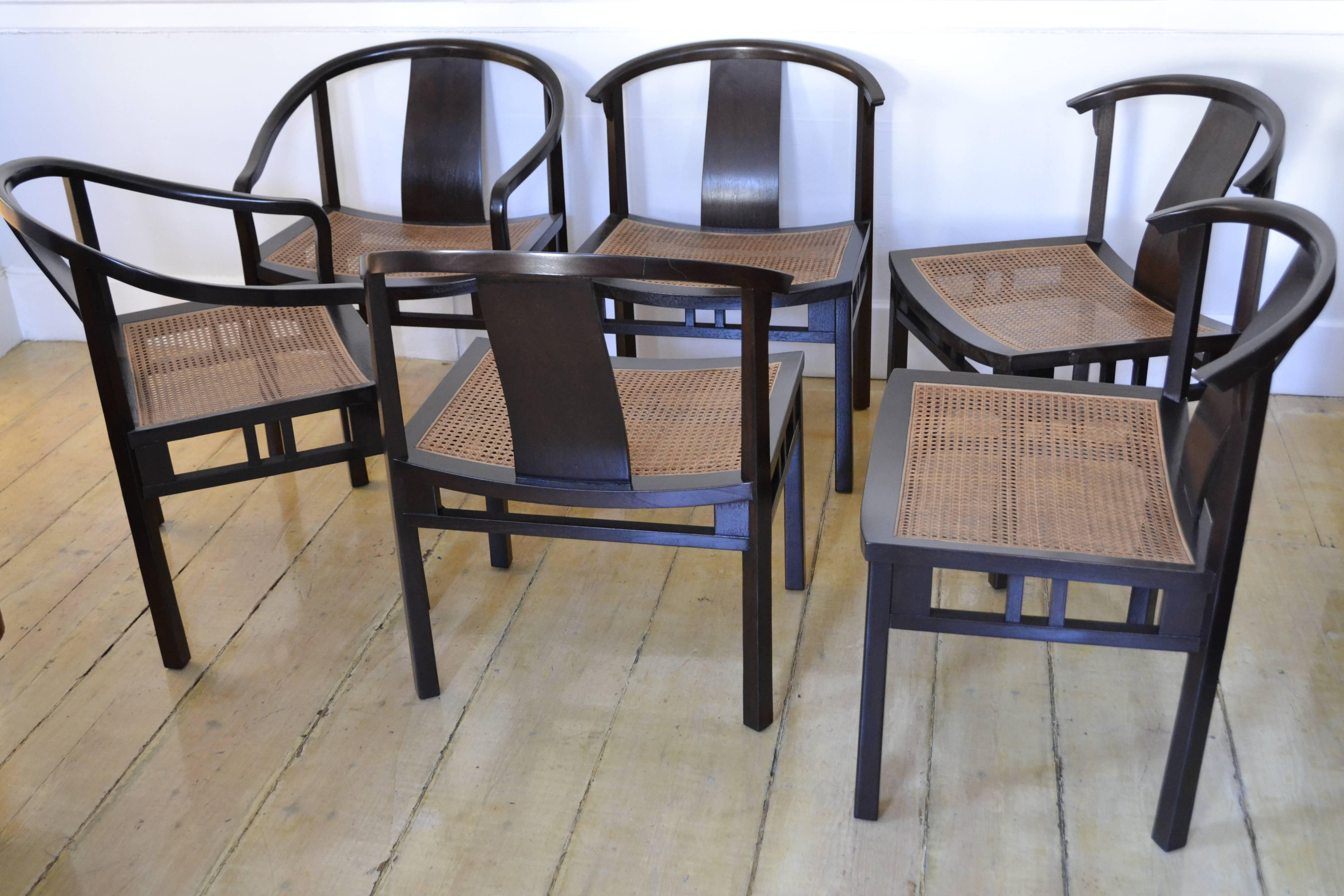 Michael Taylor Six Caned Dining Chairs for Baker, circa 1954 In Good Condition In Camden, ME