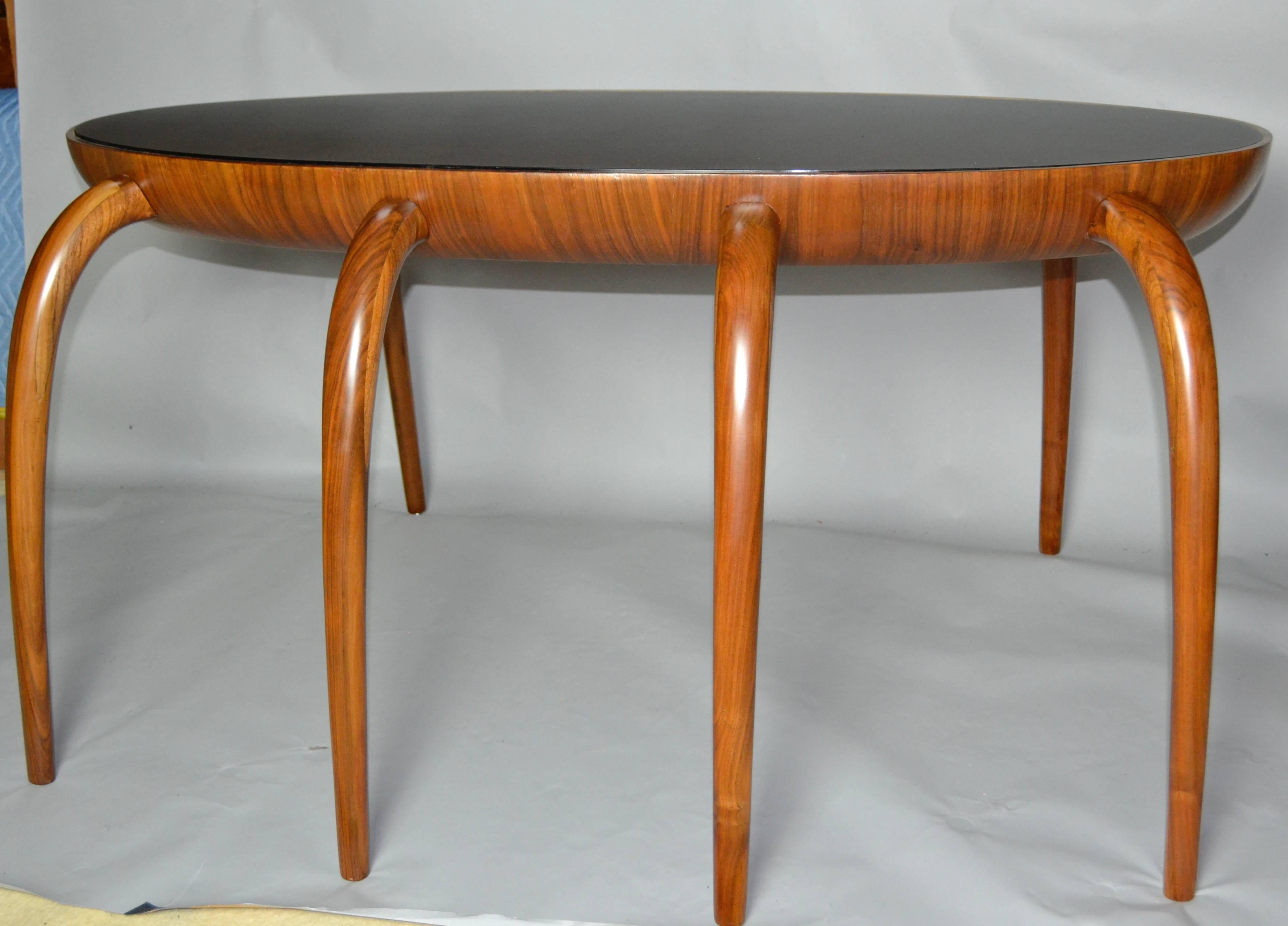 Hand-Carved Oval Writing Desk Studio Crafted Walnut Spider Leg , 1970s For Sale