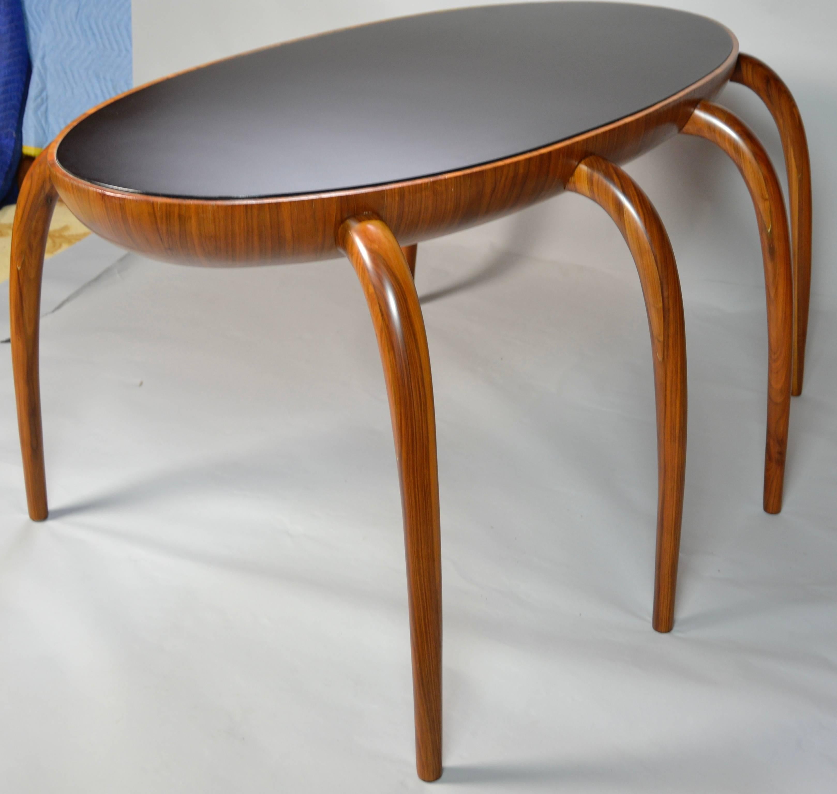 Mid-Century Modern Oval Writing Desk Studio Crafted Walnut Spider Leg , 1970s For Sale
