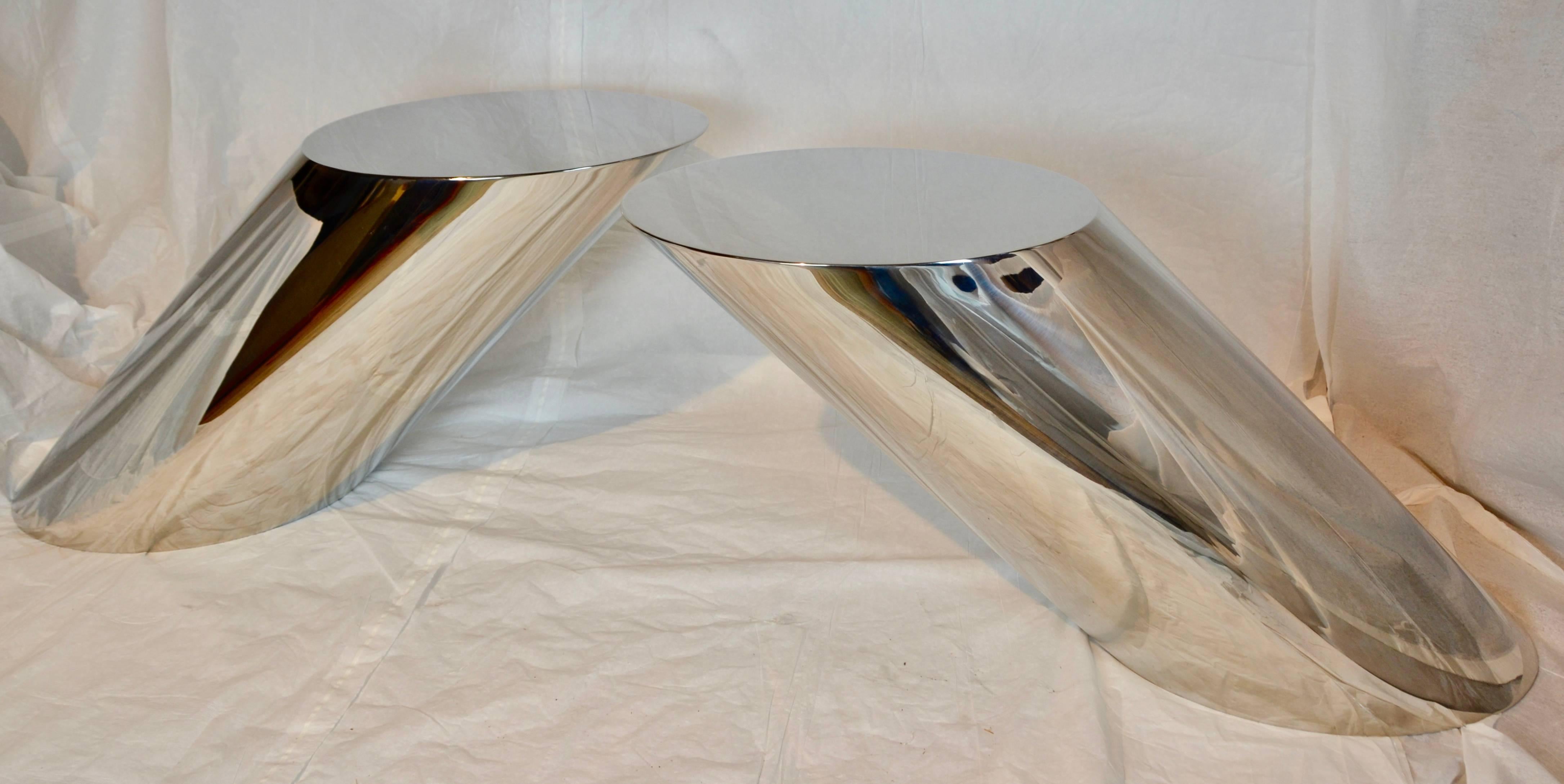 American Pair of Brueton Polished Stainless Steel End Tables  J. Wade Beam , 1978