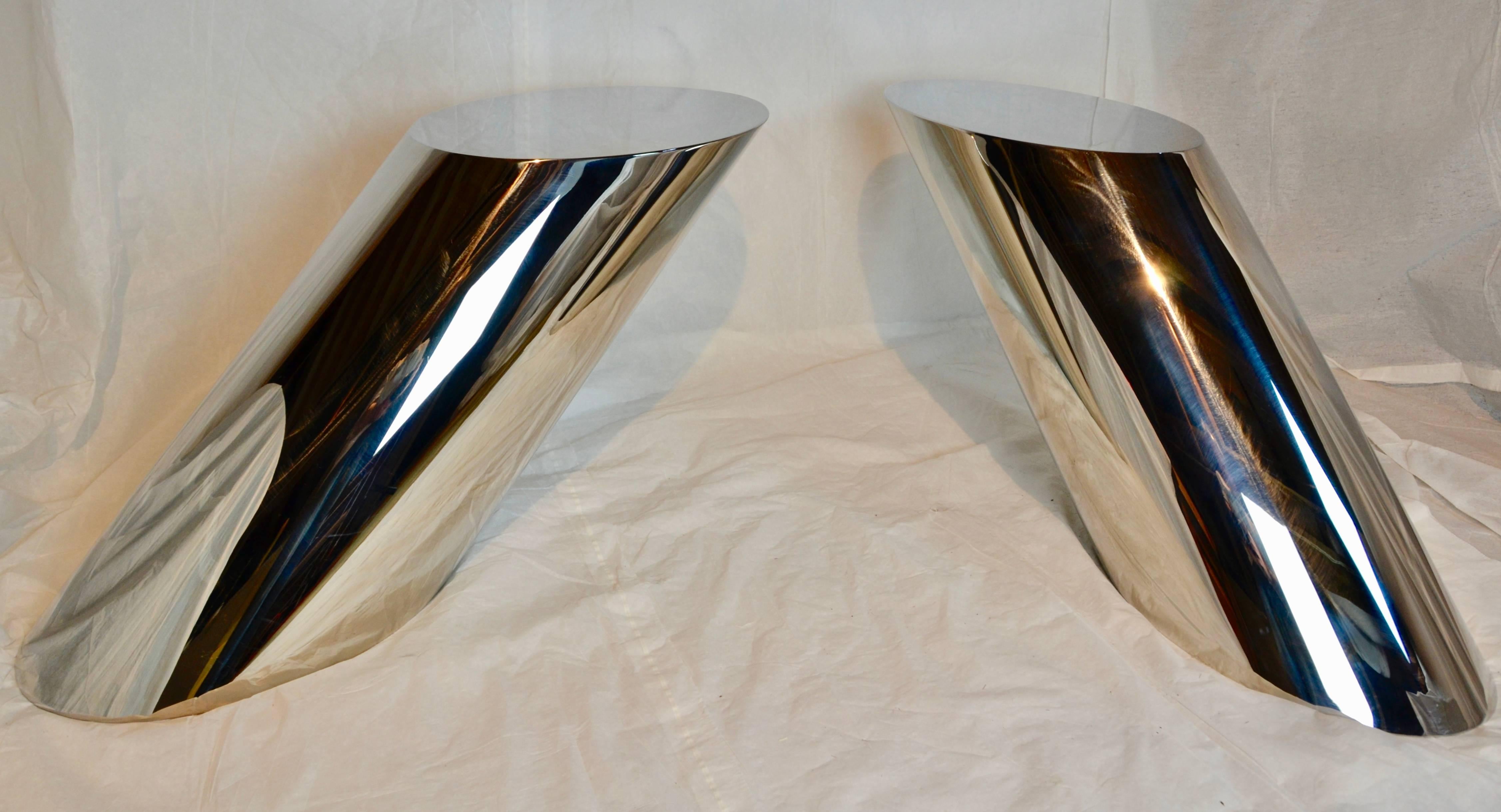 Pair of Brueton Polished Stainless Steel End Tables  J. Wade Beam , 1978 In Good Condition In Camden, ME