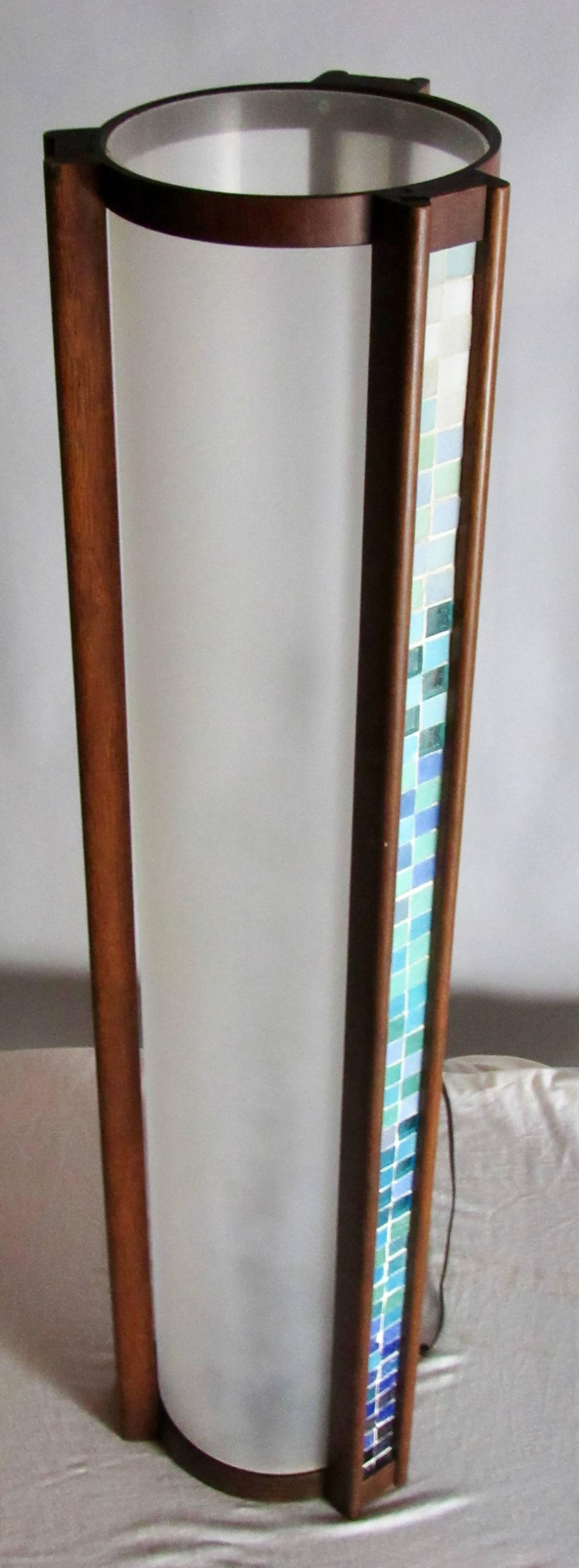 Walnut Martin Borenstein Cylindrical Lamp with Glass Tile Panels, circa 1952 In Excellent Condition In Camden, ME