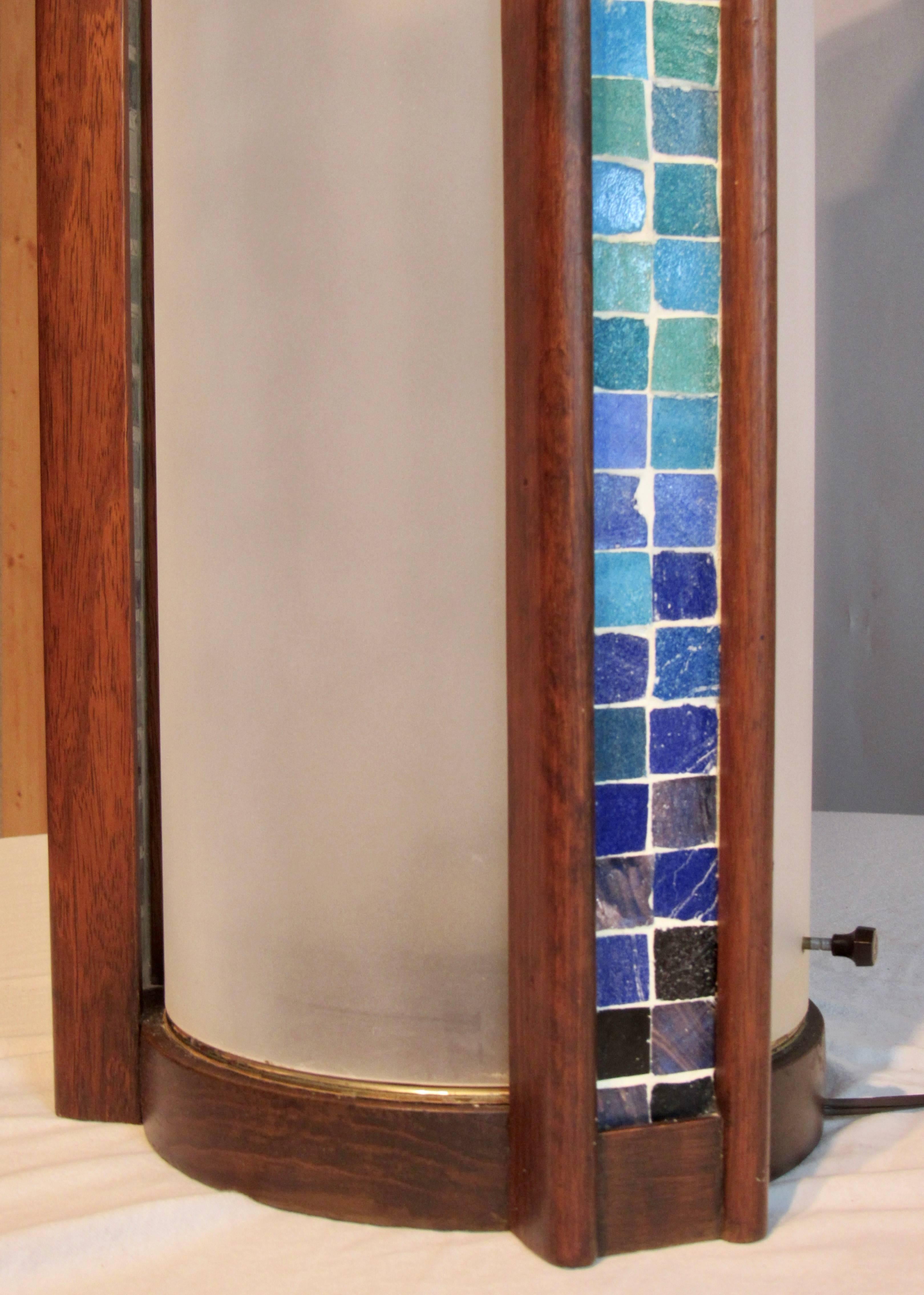 American Walnut Martin Borenstein Cylindrical Lamp with Glass Tile Panels, circa 1952