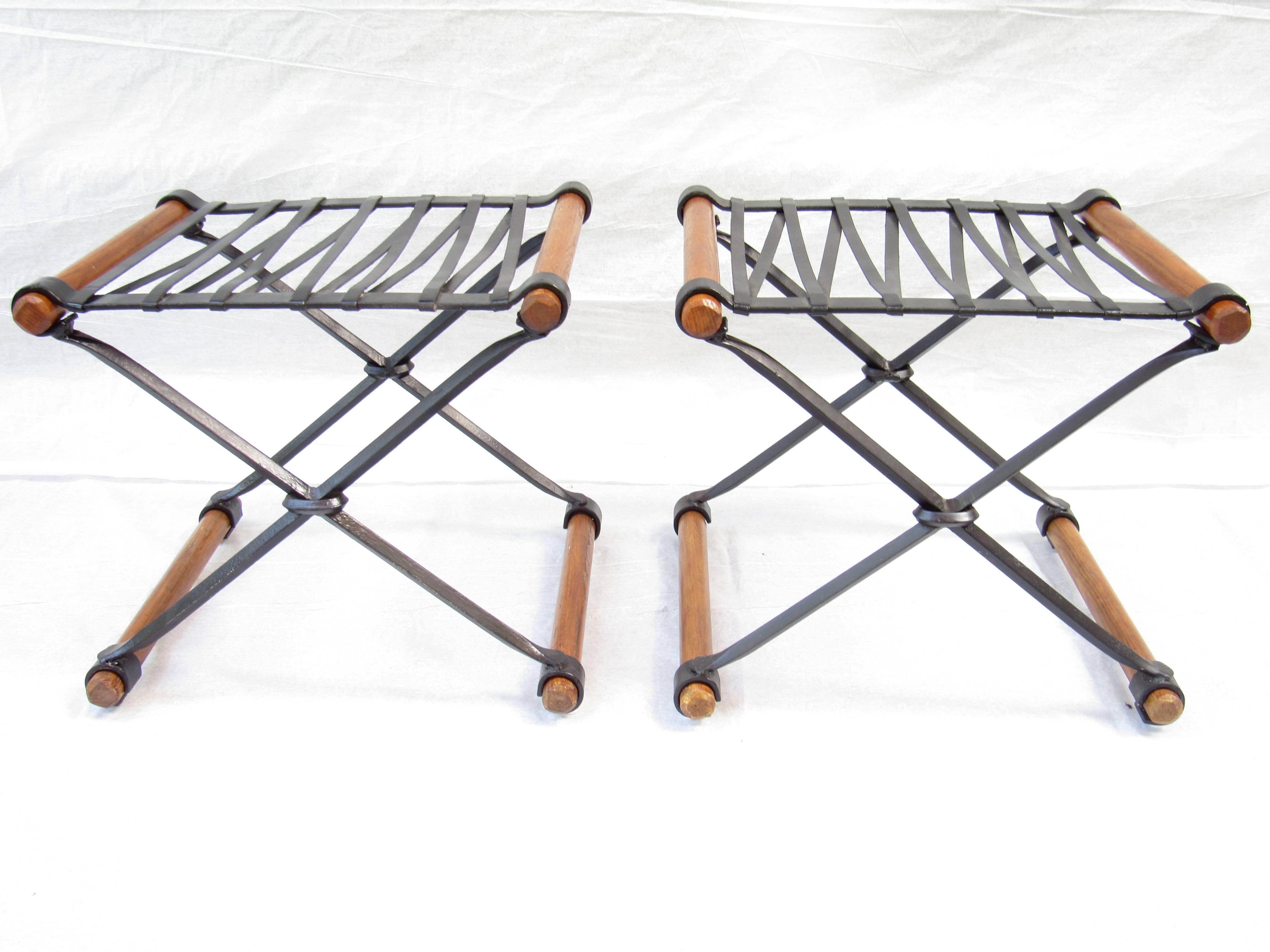 Mid-Century Modern Wrought Iron Cleo Baldon Pair of Ottomans for Terra, circa 1965