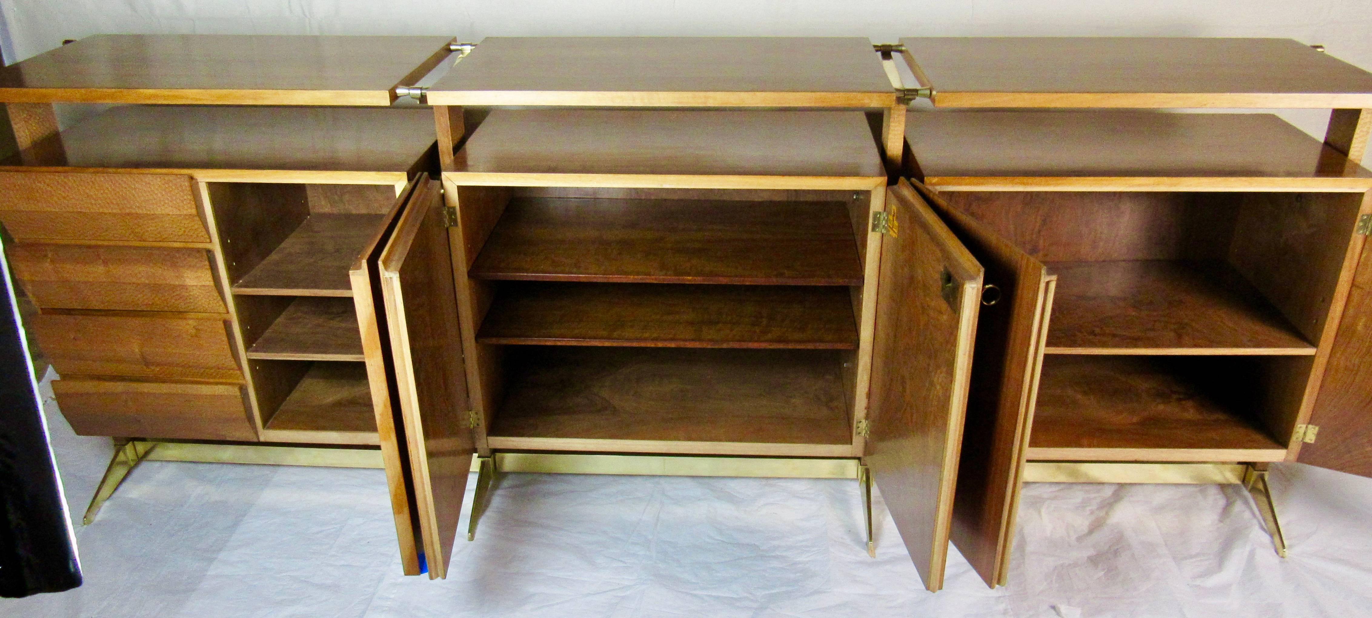 1950s Bronze and Italian Walnut Sideboard Palazzi Dell' Arte Exhibition Piece In Good Condition In Camden, ME