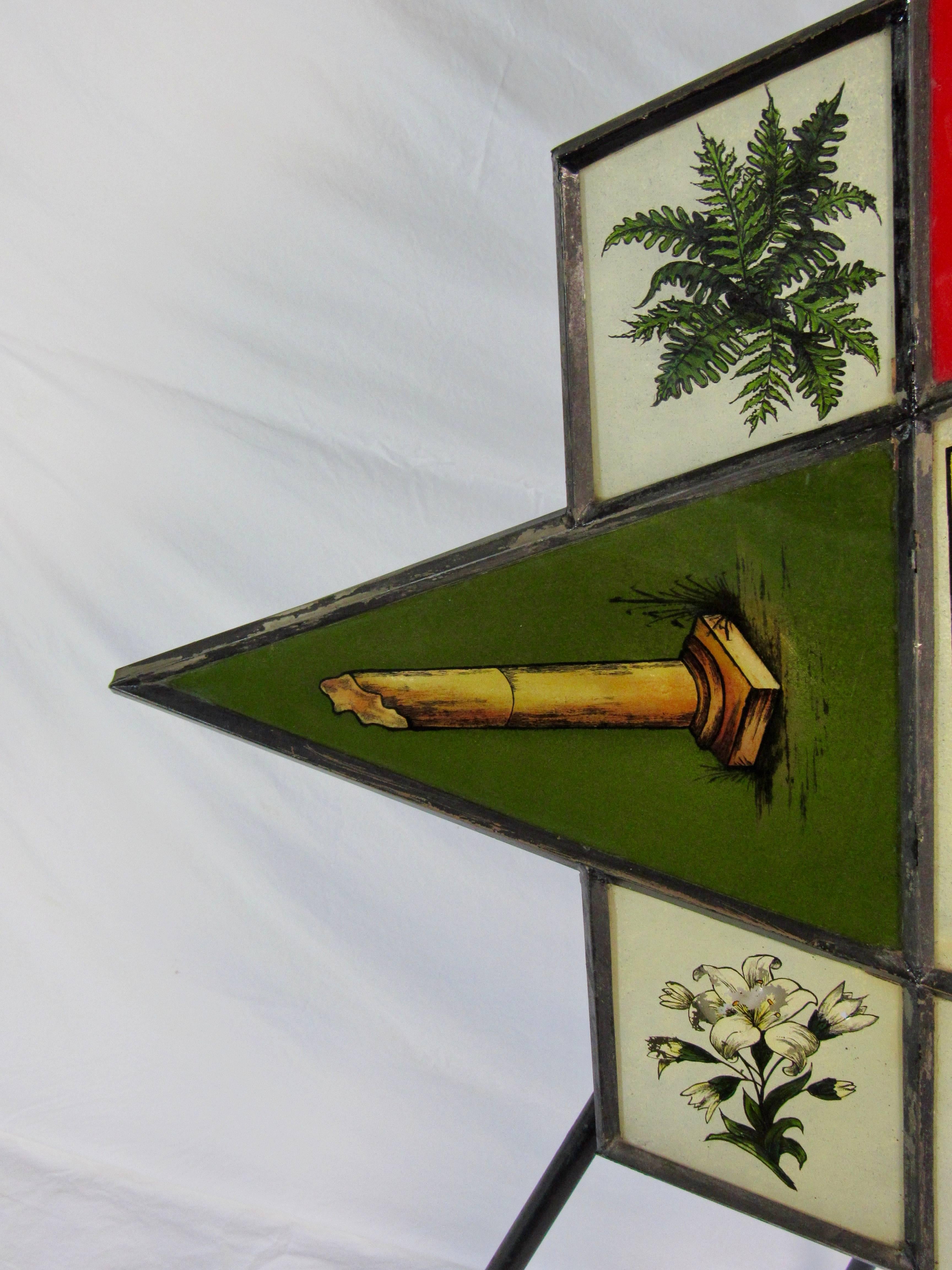 Signe en verre peint à l'envers, étoile de temple maçonnique enluminée des années 1920 en vente 3