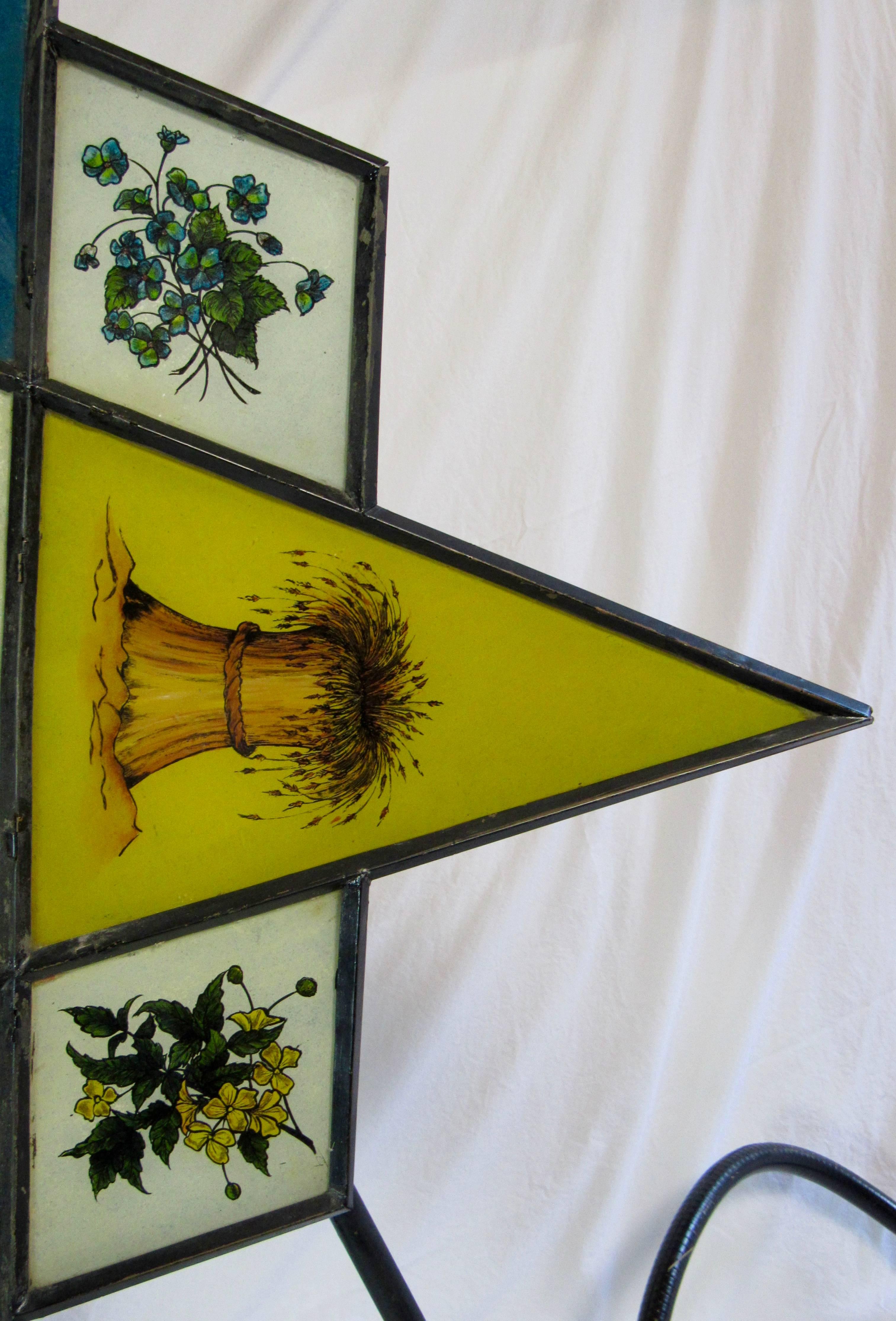 Hand-Painted Reverse Painted Glass Sign 1920s Illuminated Star Masonic Temple Eastern Star For Sale