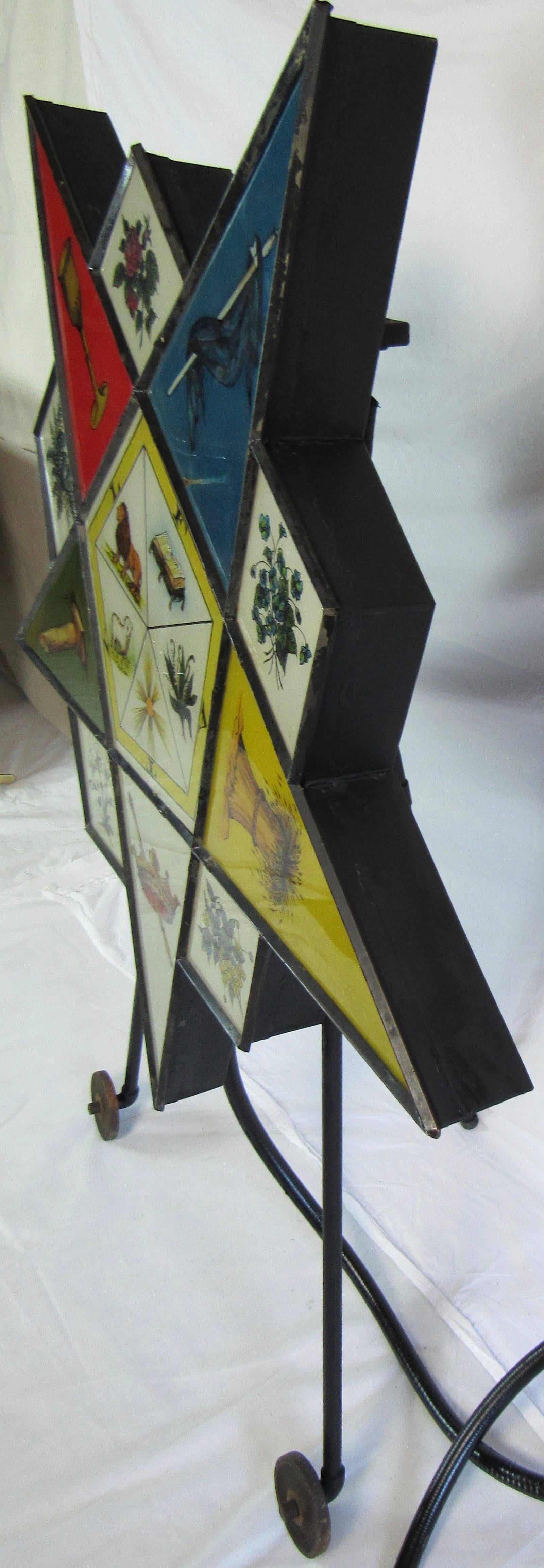 Industrial Reverse Painted Glass Sign 1920s Illuminated Star Masonic Temple Eastern Star For Sale