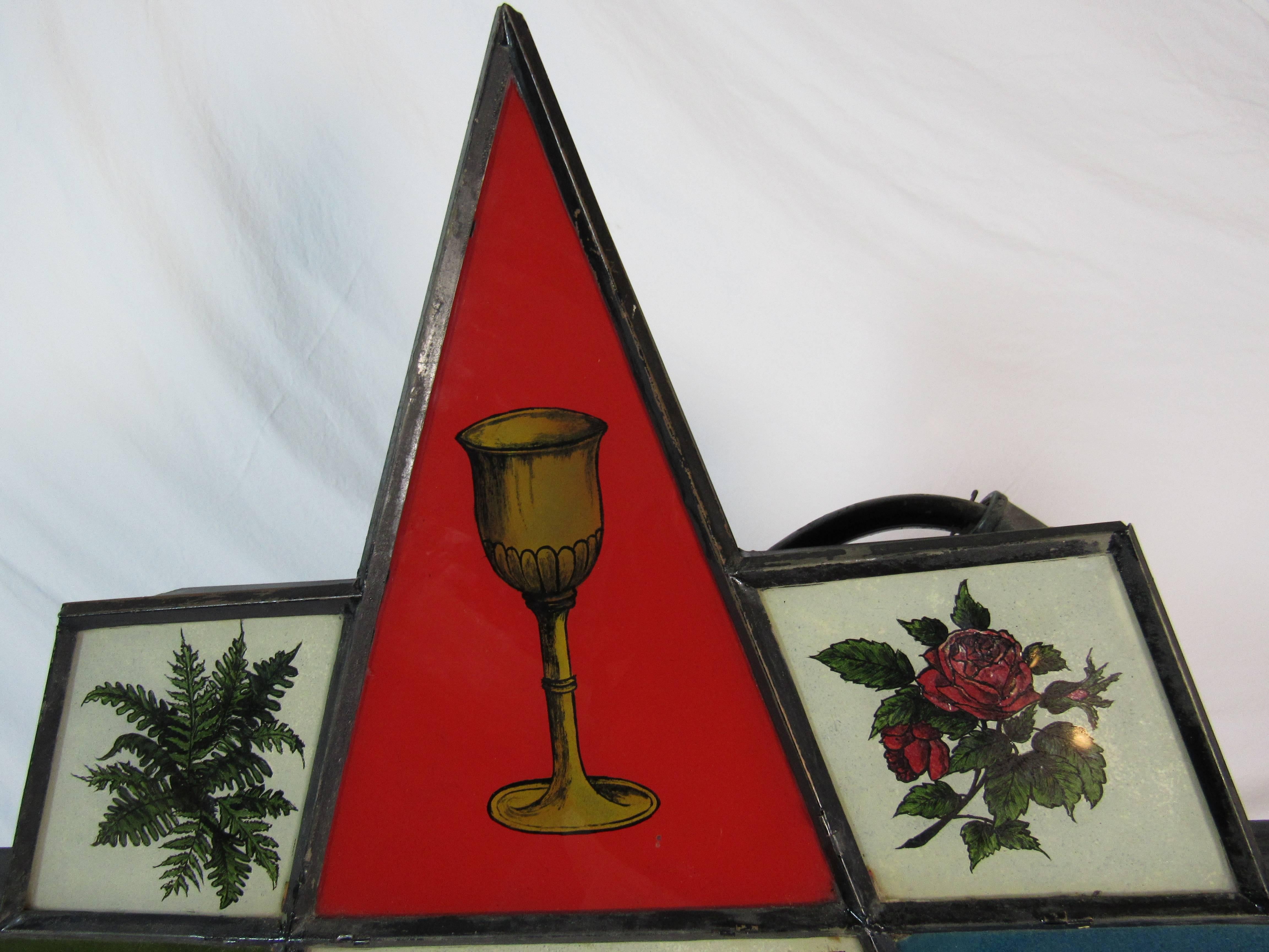 Signe en verre peint à l'envers, étoile de temple maçonnique enluminée des années 1920 en vente 4