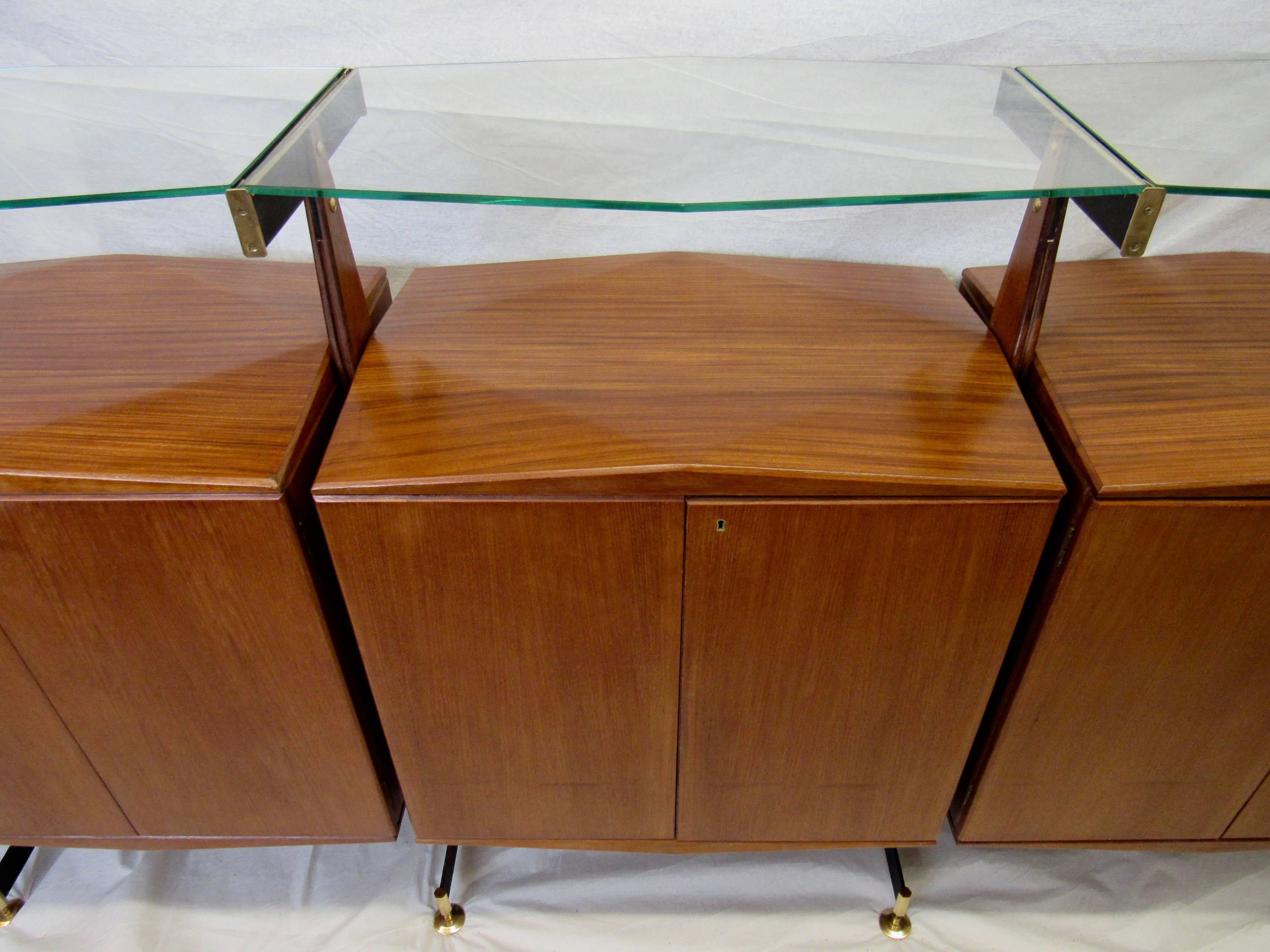 Vittorio Dassi Sideboard Hexagon Glass Shelves La Permanente Mobili Cantu 1950s For Sale 2