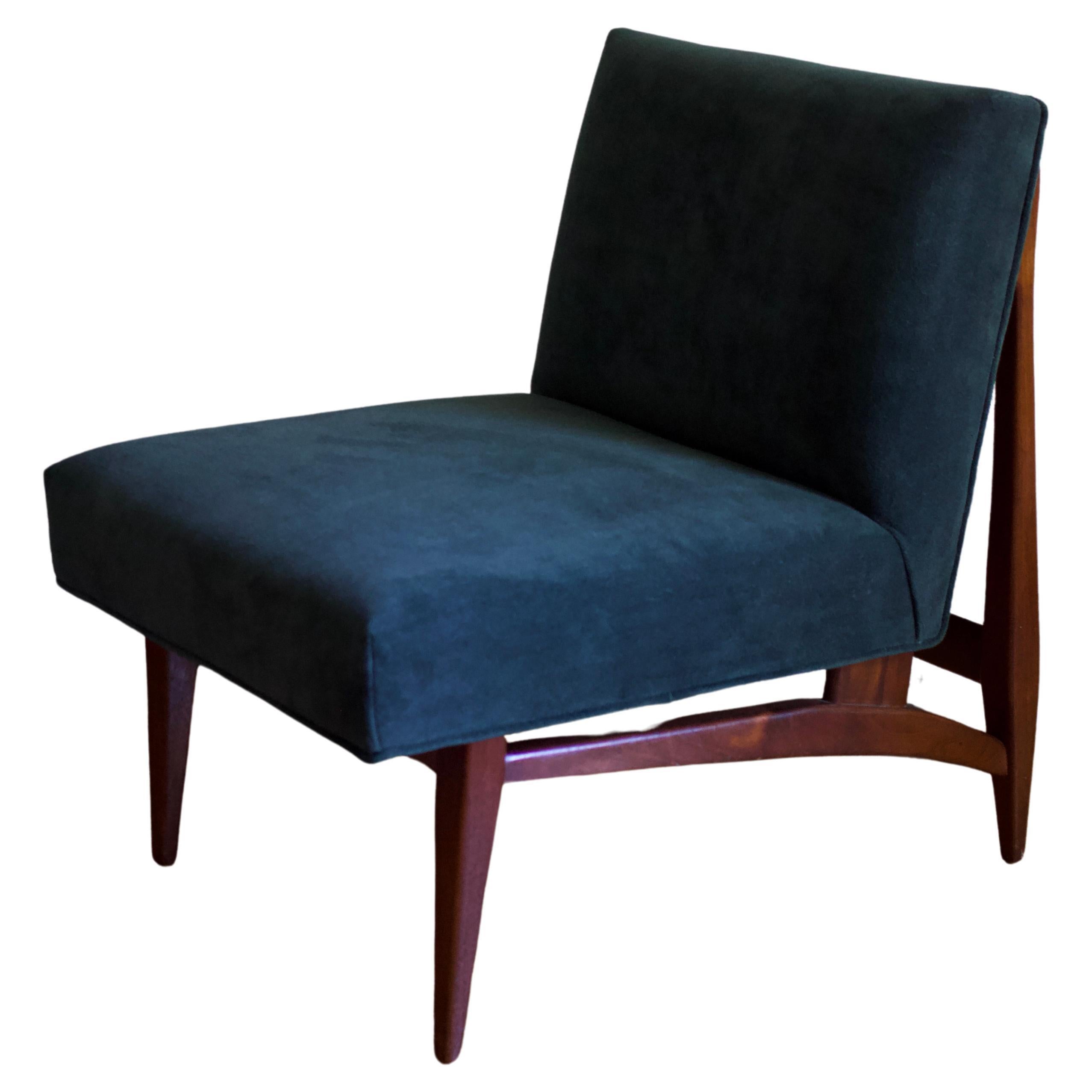 1960s Danish Oak and Mohair Velvet Armless Slipper Chair