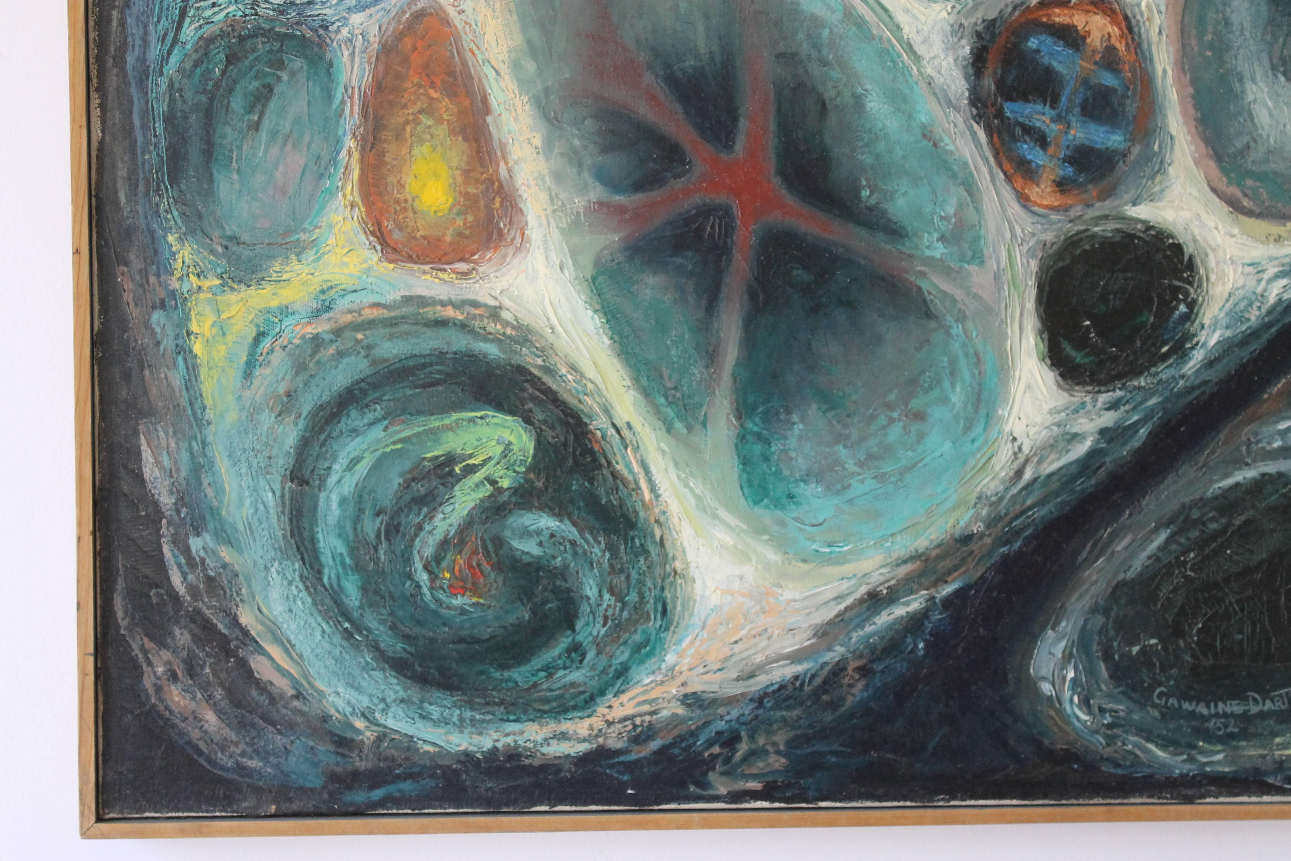 Gawaine Dart (1929-2014) oil painting titled 'Macromorph' titled 1952.  Painting measures 30.75” wide, 1.5