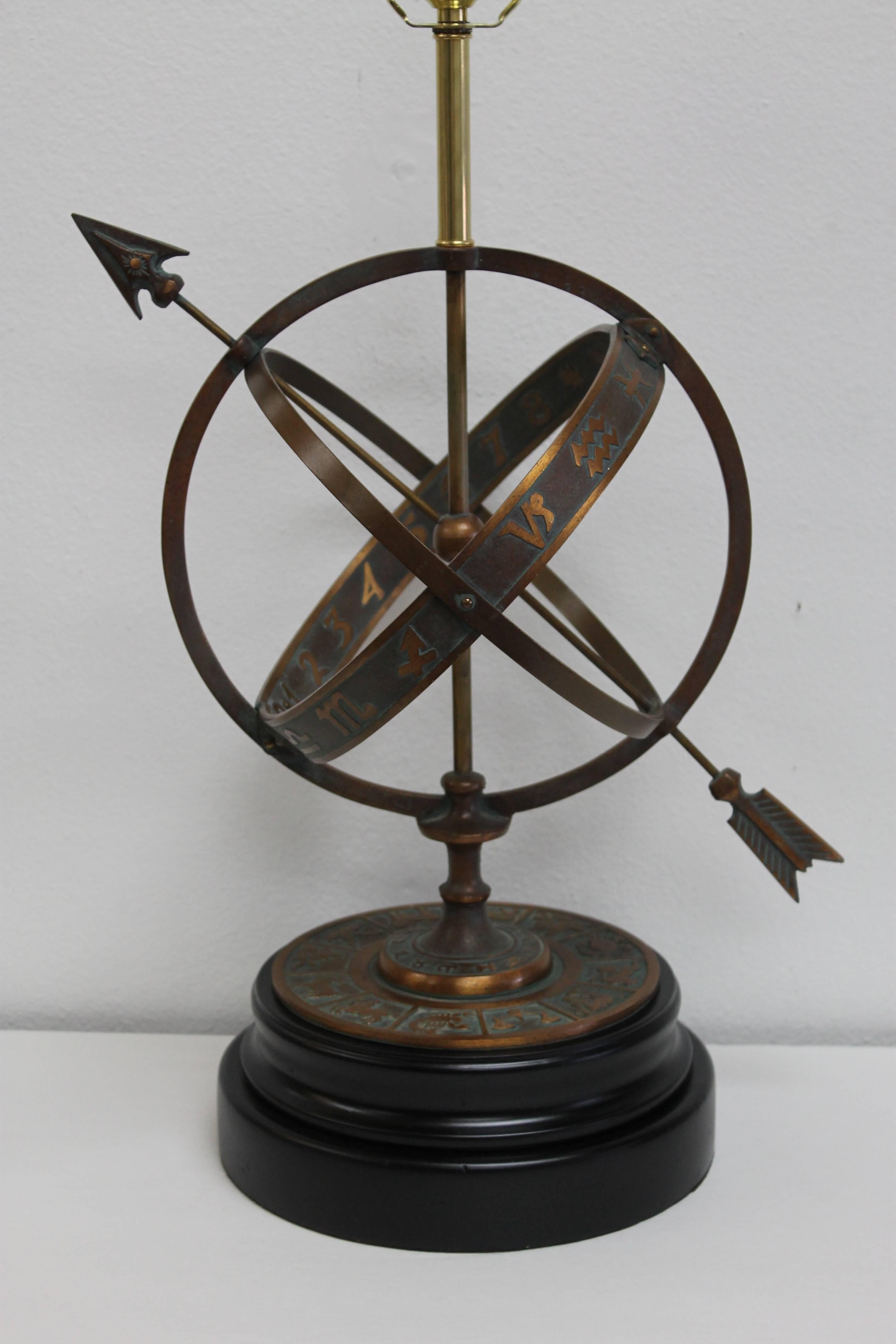 American Bronze Astrological Armillary Table Lamp, Frederick Cooper Lamp Co.