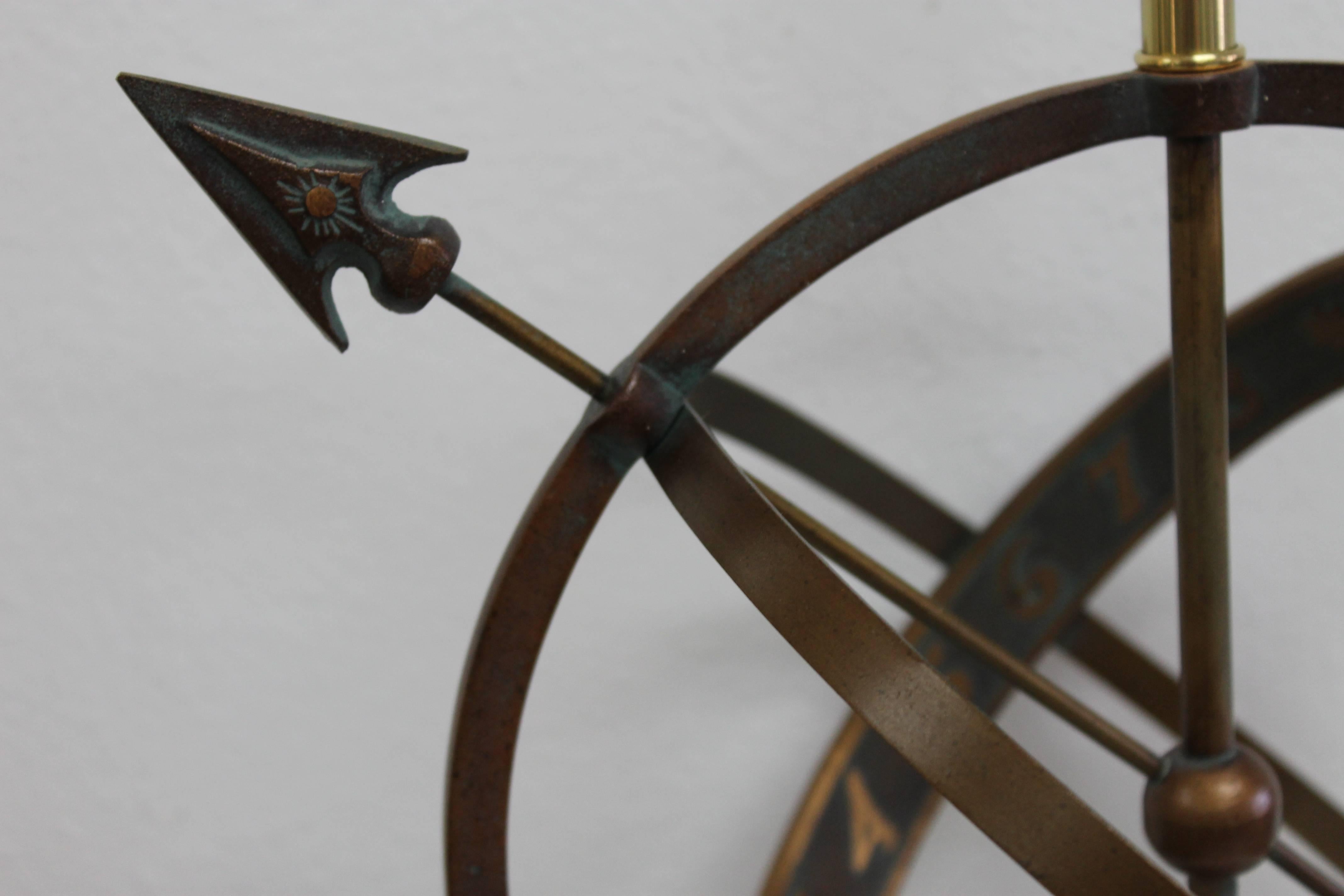 Bronze Astrological Armillary Table Lamp, Frederick Cooper Lamp Co. In Excellent Condition In Palm Springs, CA