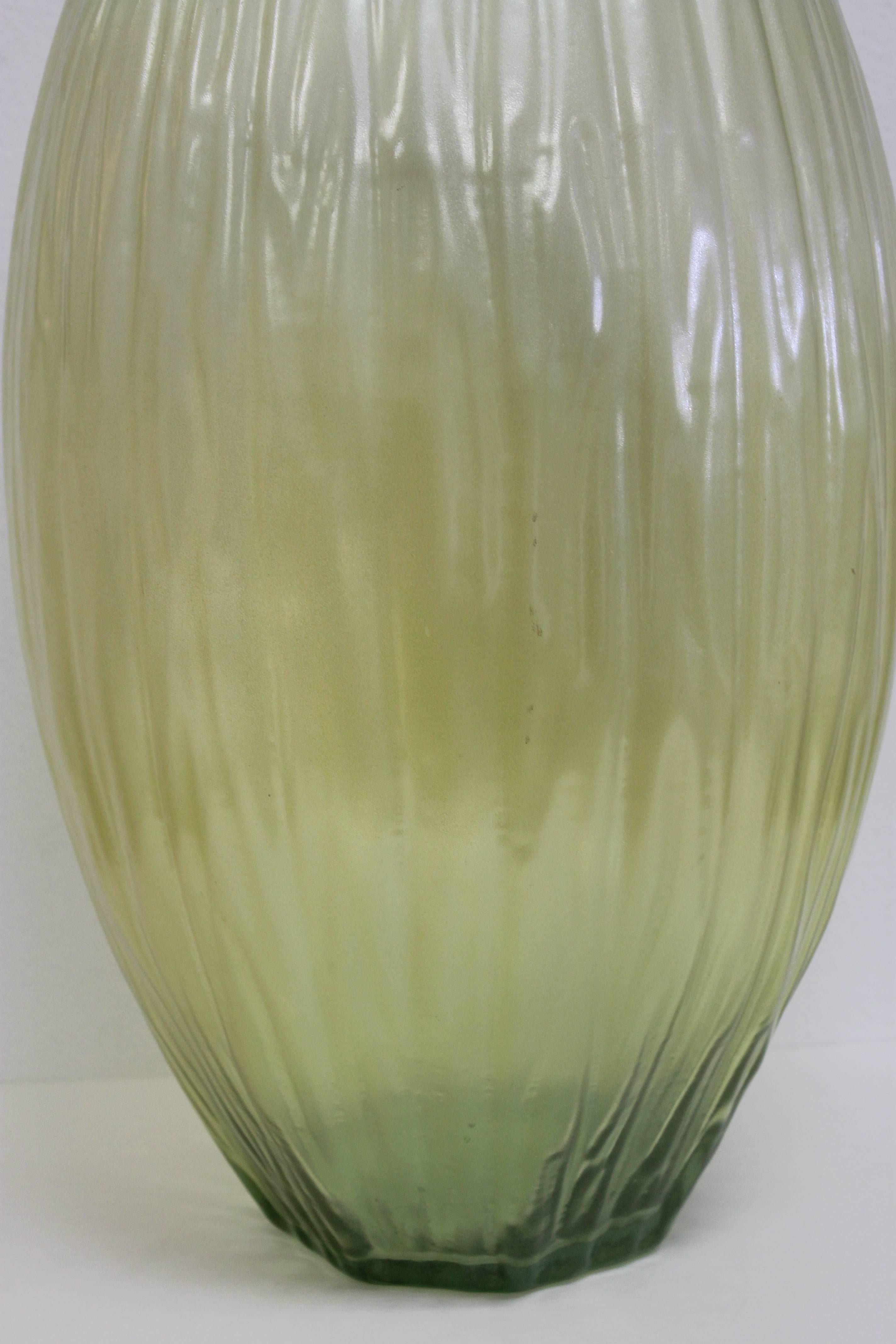 Monumental Chartreuse Vaseline Vase In Excellent Condition In Palm Springs, CA