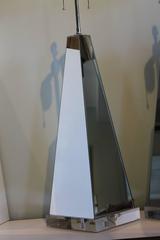Pair of Mirrored Obelisk Lamps with Lucite Bases